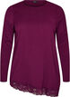 Blouse en jersey avec bordure en dentelle asym&eacute;trique, Violet, Packshot image number 0