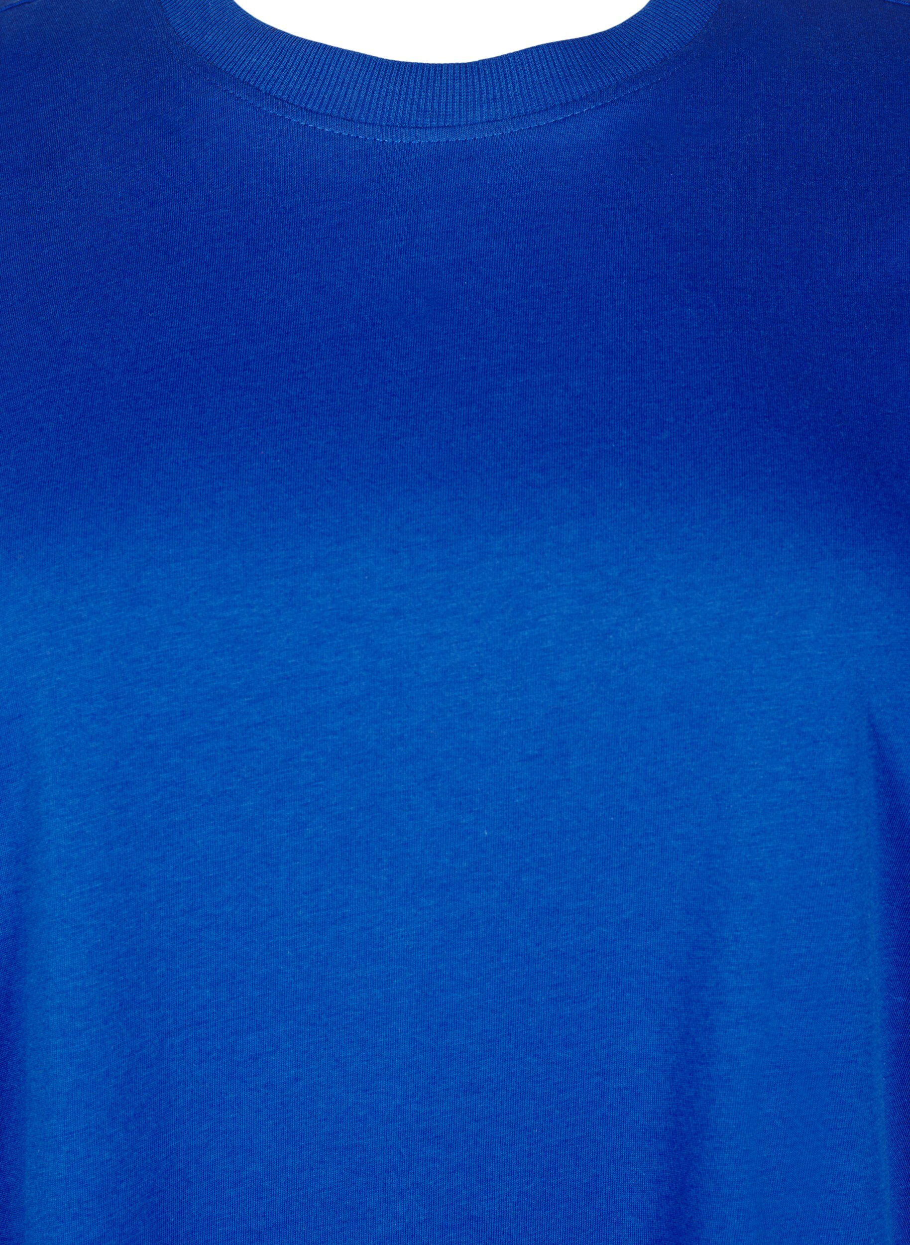 Zizzi T-shirt basique en coton &agrave; col rond, Bleu, Packshot image number 2