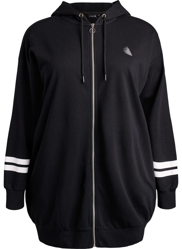 Cardigan pull long avec d&eacute;tails imprim&eacute;s, Noir, Packshot image number 0