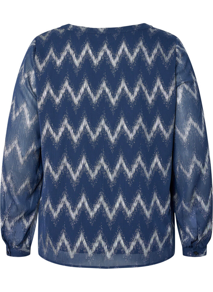 Chemisier imprimé avec décolleté en V, Bleu, Packshot image number 1