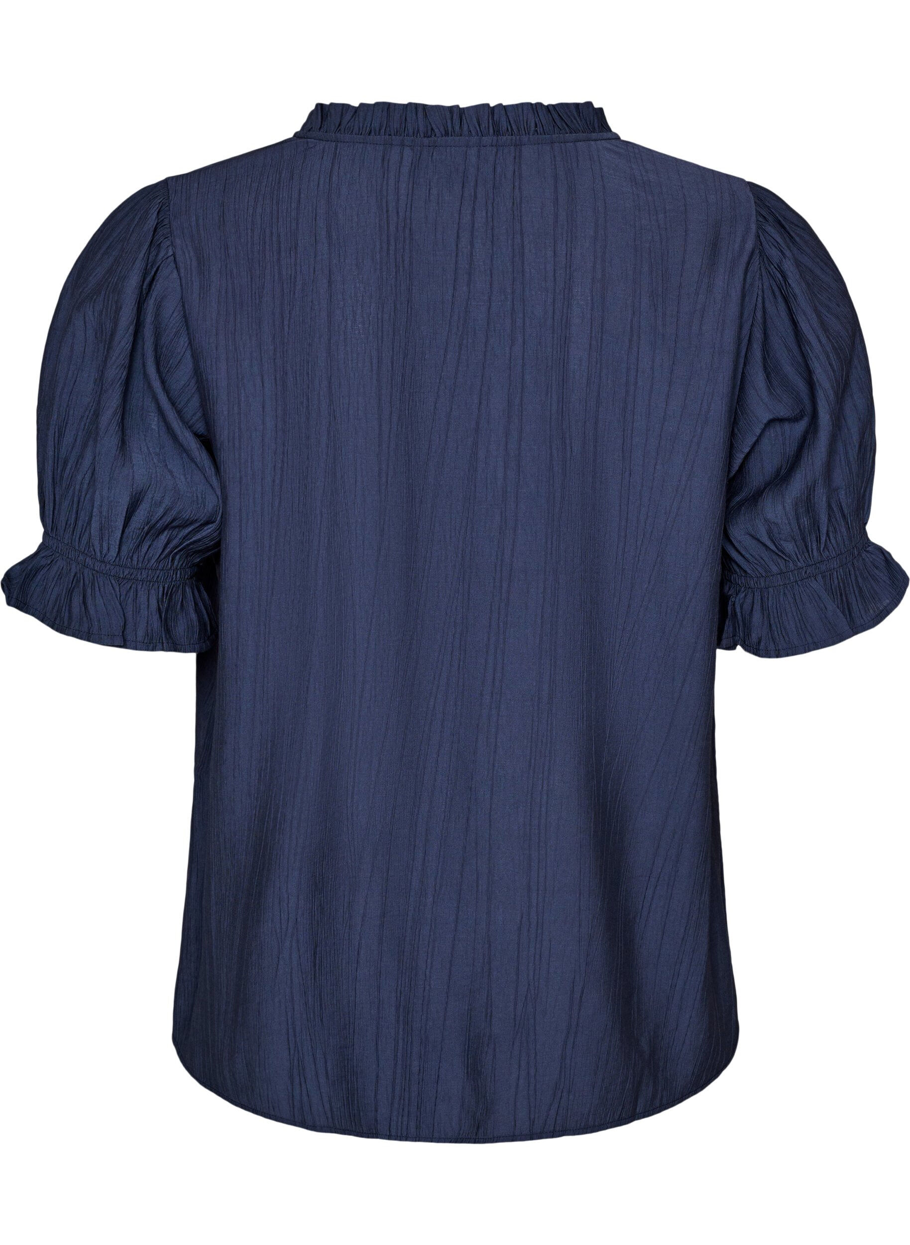 ZizziBlouse en m&eacute;lange de viscose froiss&eacute; avec un col en V, Bleu, Packshot image number 1