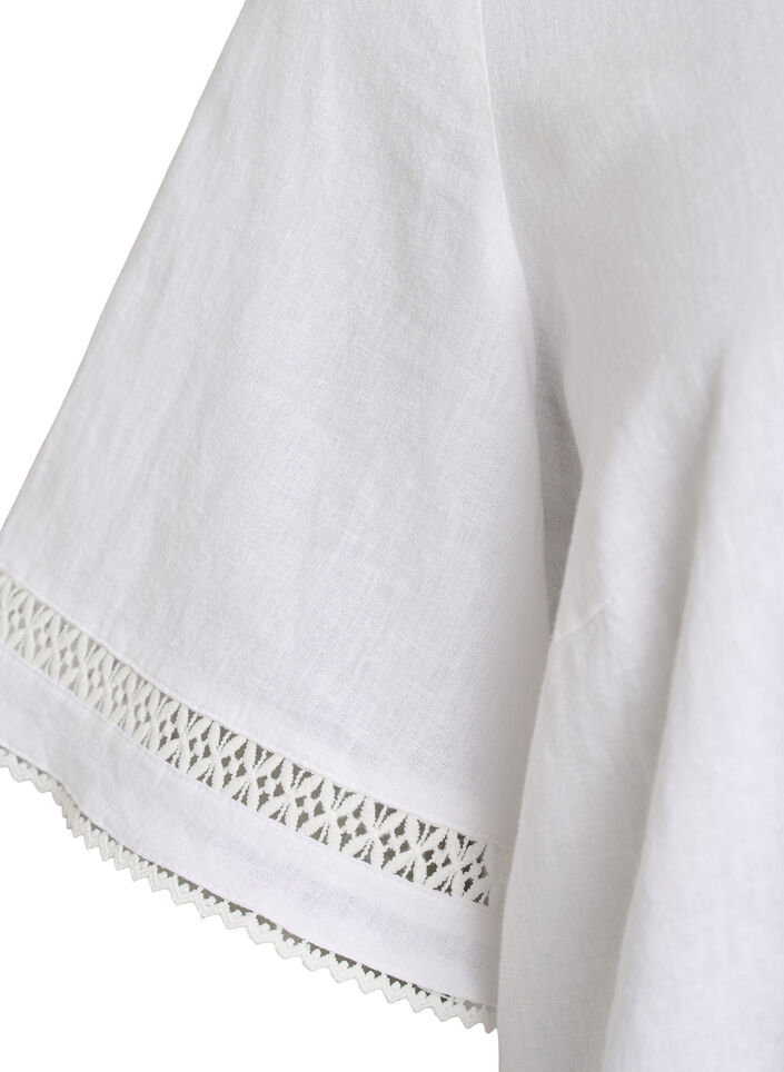 Blouse en lin et viscose avec des d&eacute;tails au crochet, Blanc, Packshot image number 2