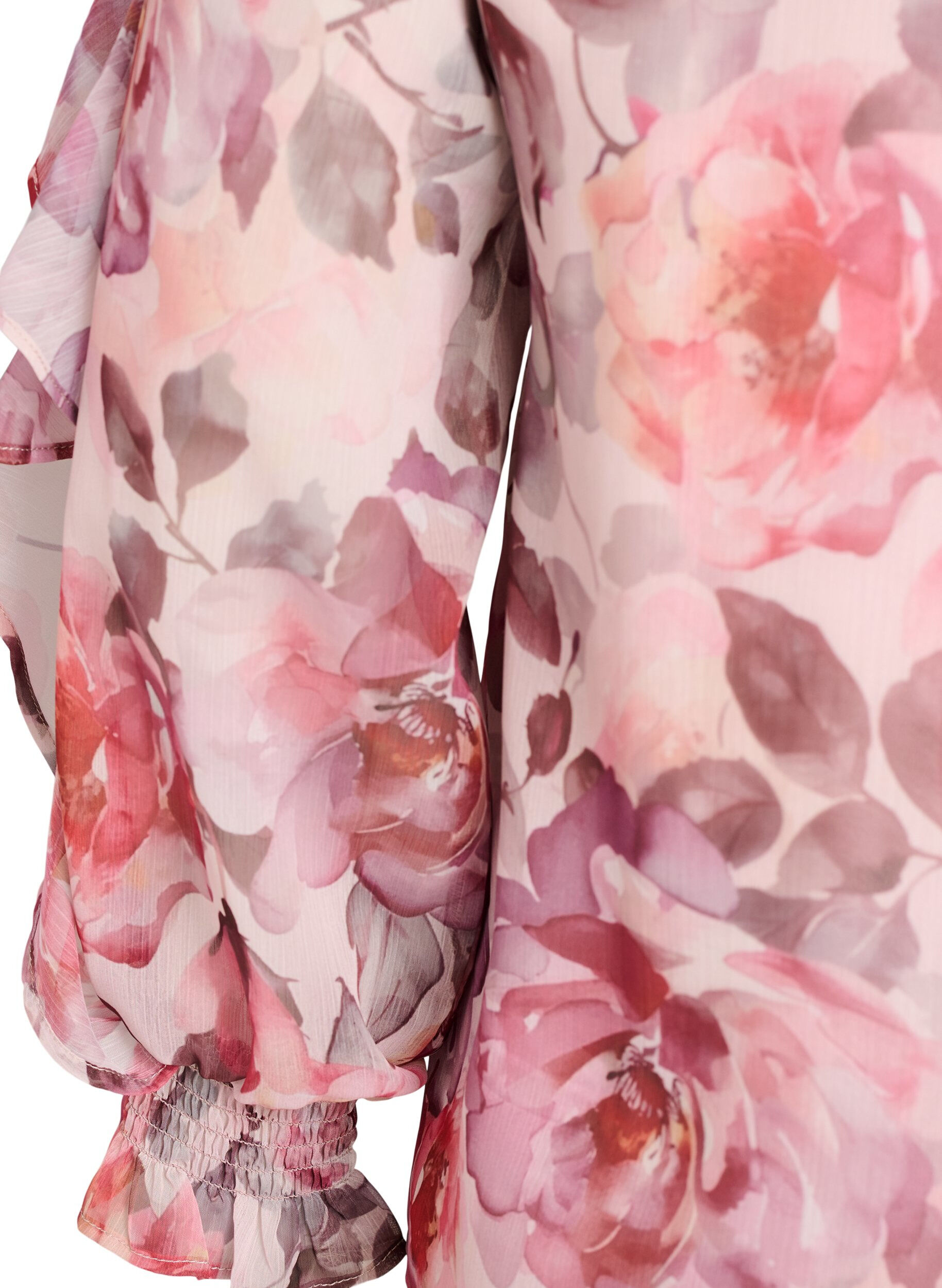 ZizziBlouse fleurie avec col en V et manches &agrave; volants, Rose, Packshot image number 3