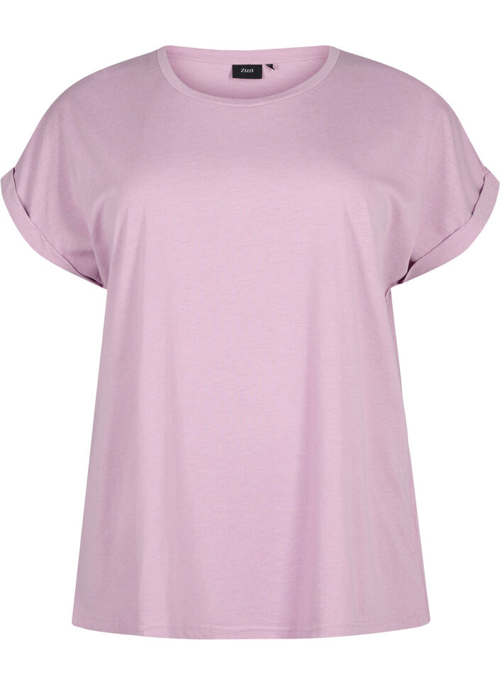 T-shirt &agrave; manches courtes en coton m&eacute;lang&eacute;, Mauve, Packshot image number 0