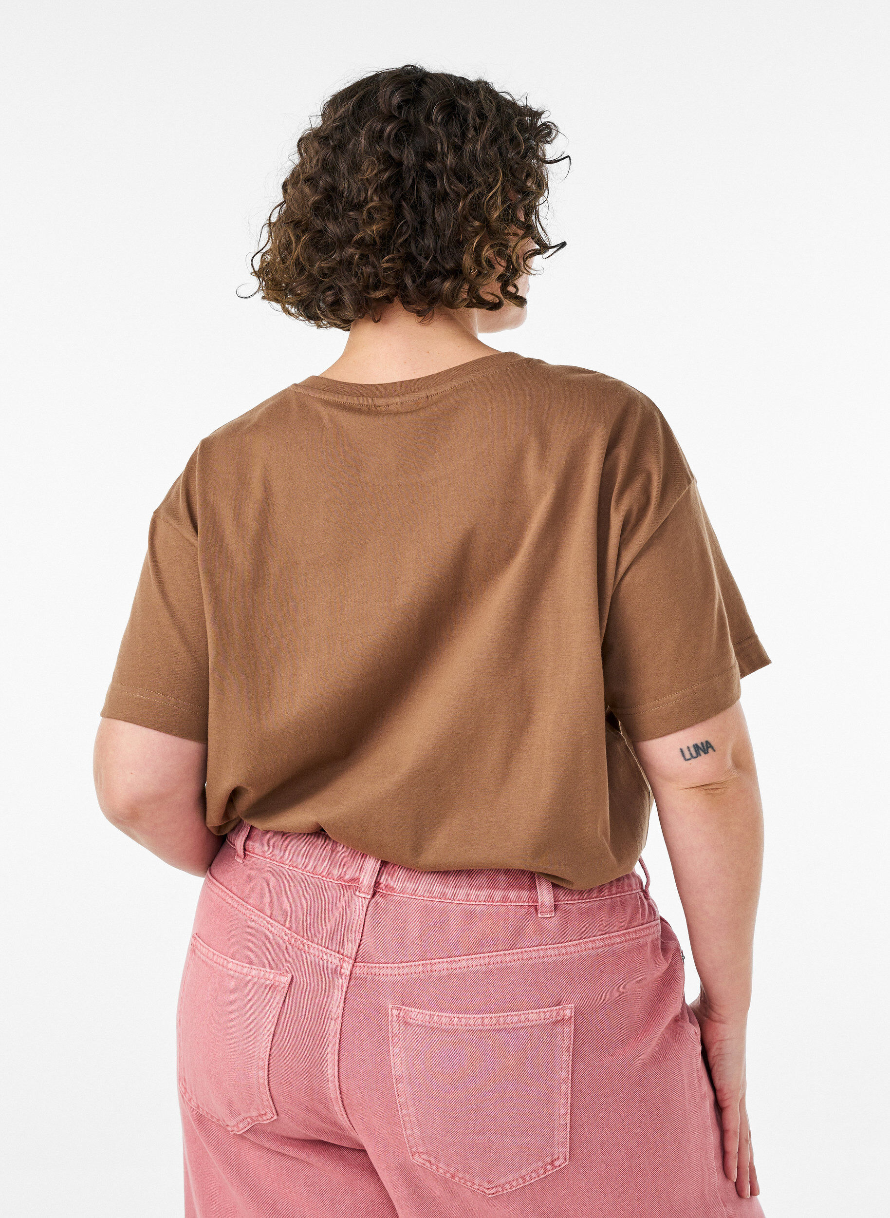 ZizziT-shirt en 100% coton avec manches courtes et imprim&eacute;, Marron, Model image number 2