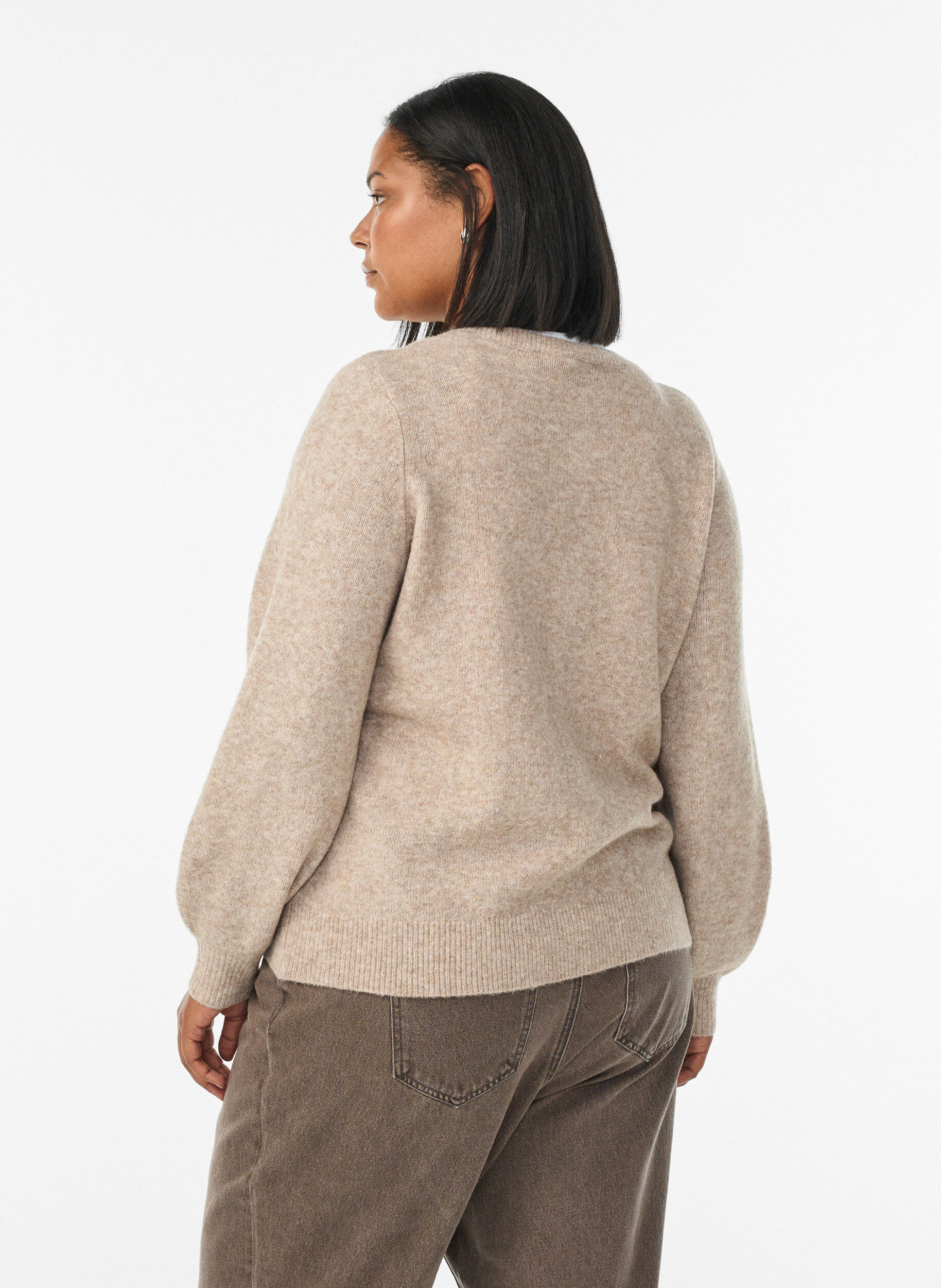 ZizziCardigan avec boutons en forme de c&oelig;ur, Beige, Model image number 2