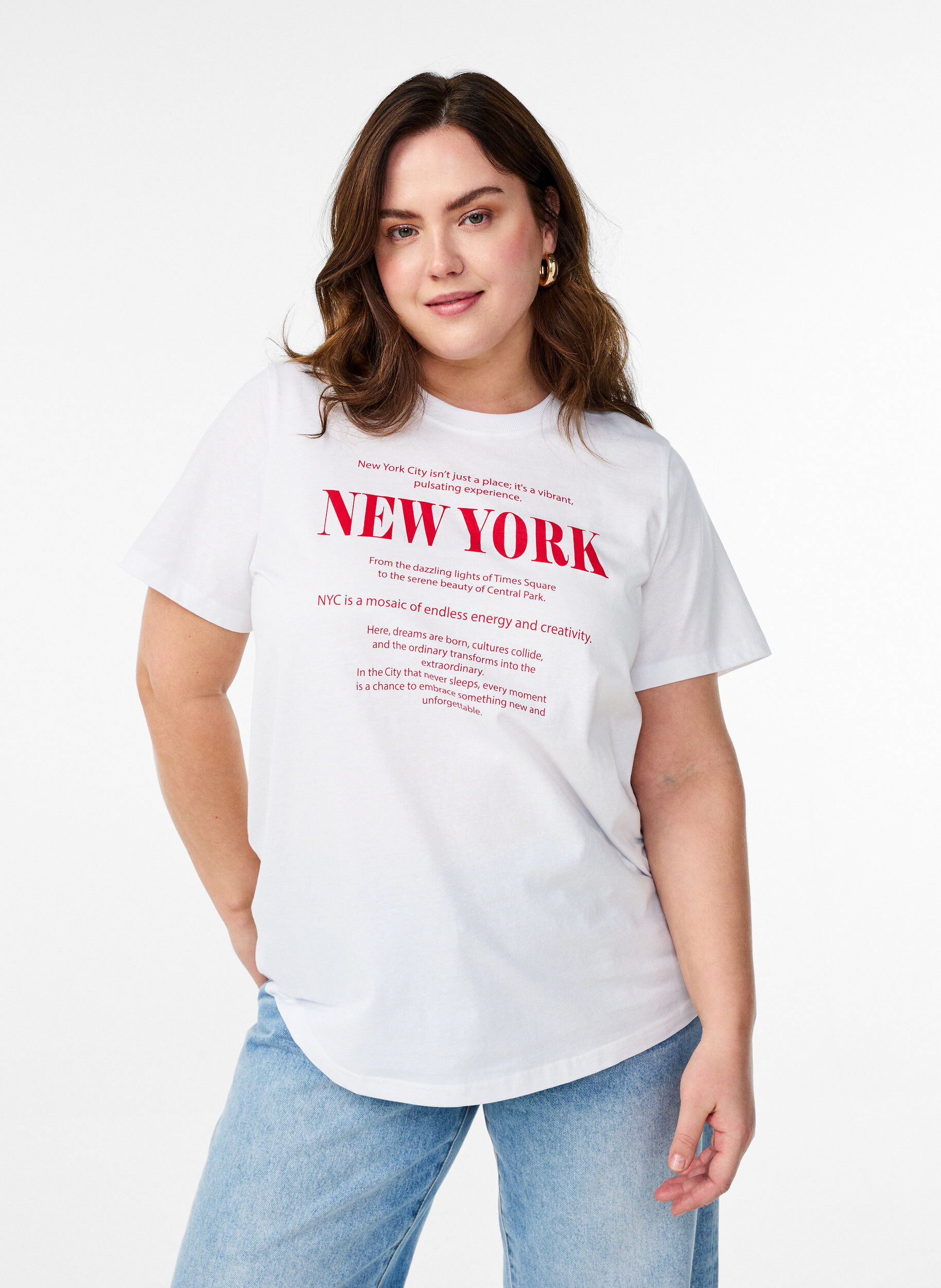ZizziT-shirt avec imprim&eacute; de texte et col rond, Blanc, Model image number 0