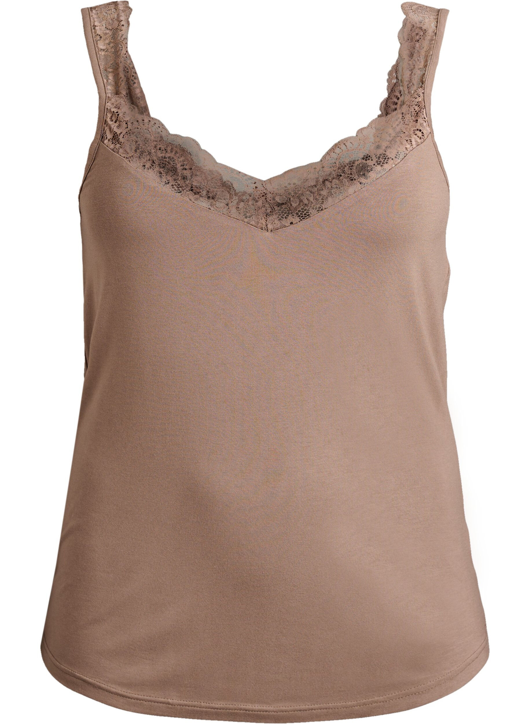 ZizziTop en viscose avec bord en dentelle, Beige, Packshot image number 0