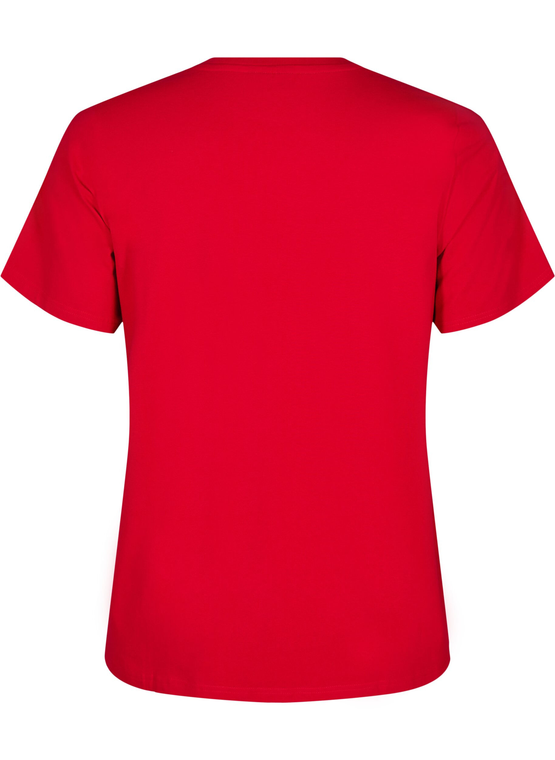 Zizzi T-shirt en coton biologique avec col rond, Salsa, Packshot image number 1