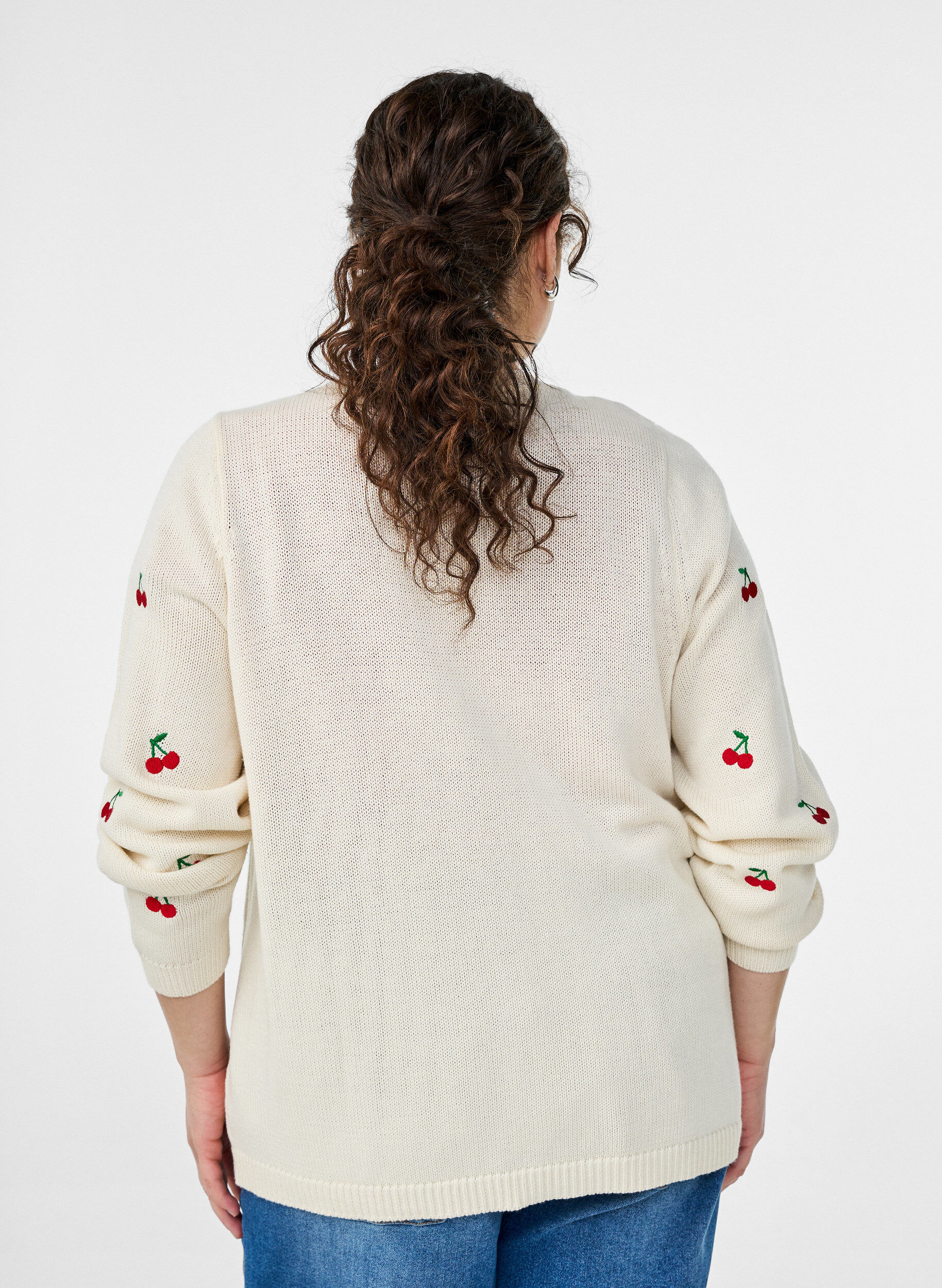 Zizzi Cardigan en maille avec broderies de cerises, Vanille, Model image number 2