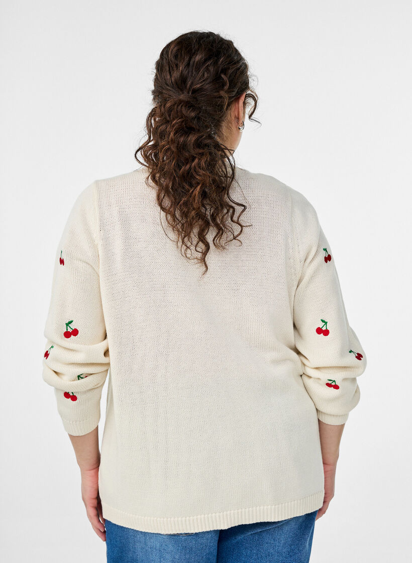 Cardigan en maille avec broderies de cerises, Vanille, Model image number 2