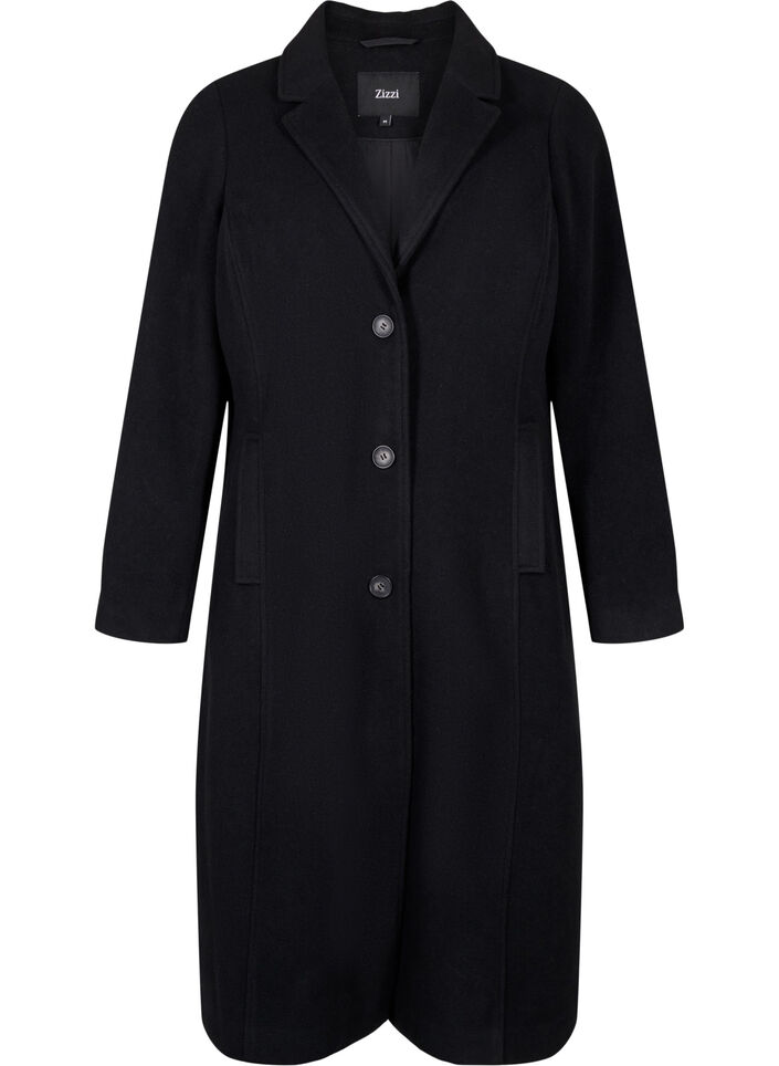 Manteau long en laine avec des poches, Black, Packshot image number 0