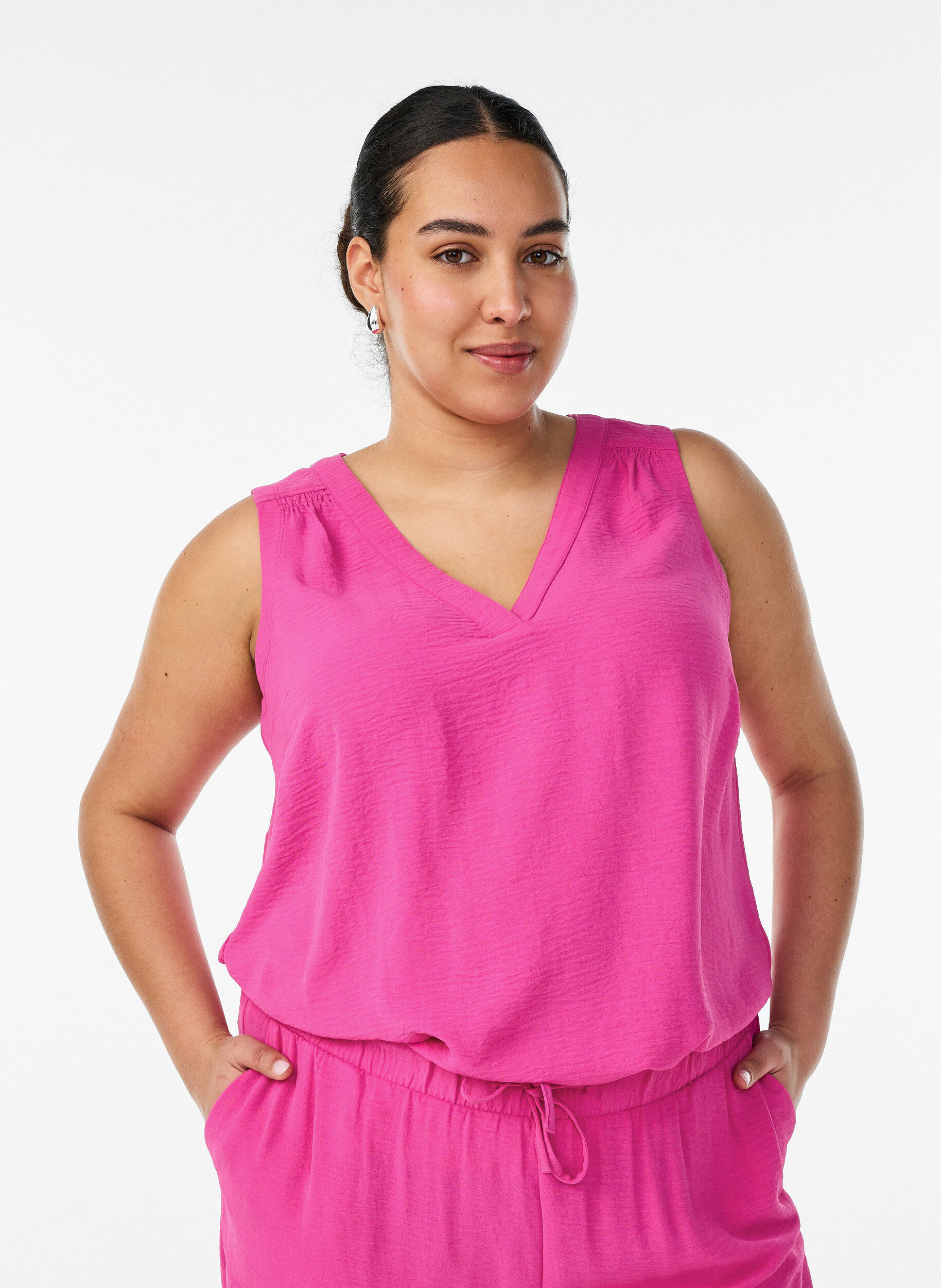 Haut sans manches effet froiss&eacute;, Rose, Model