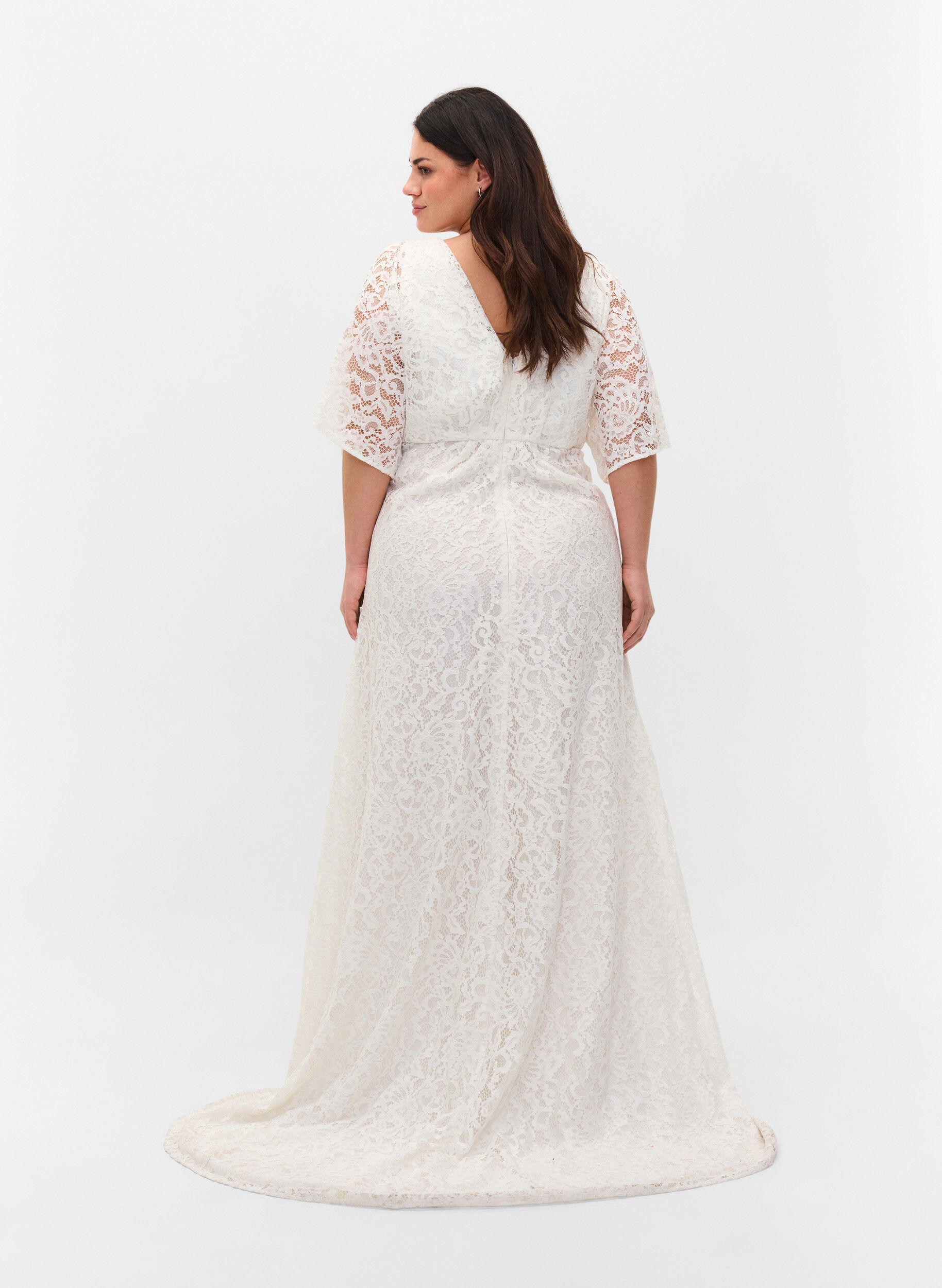 Zizzi Robe de mari&eacute;e en dentelle avec fente, Star White, Model image number 2