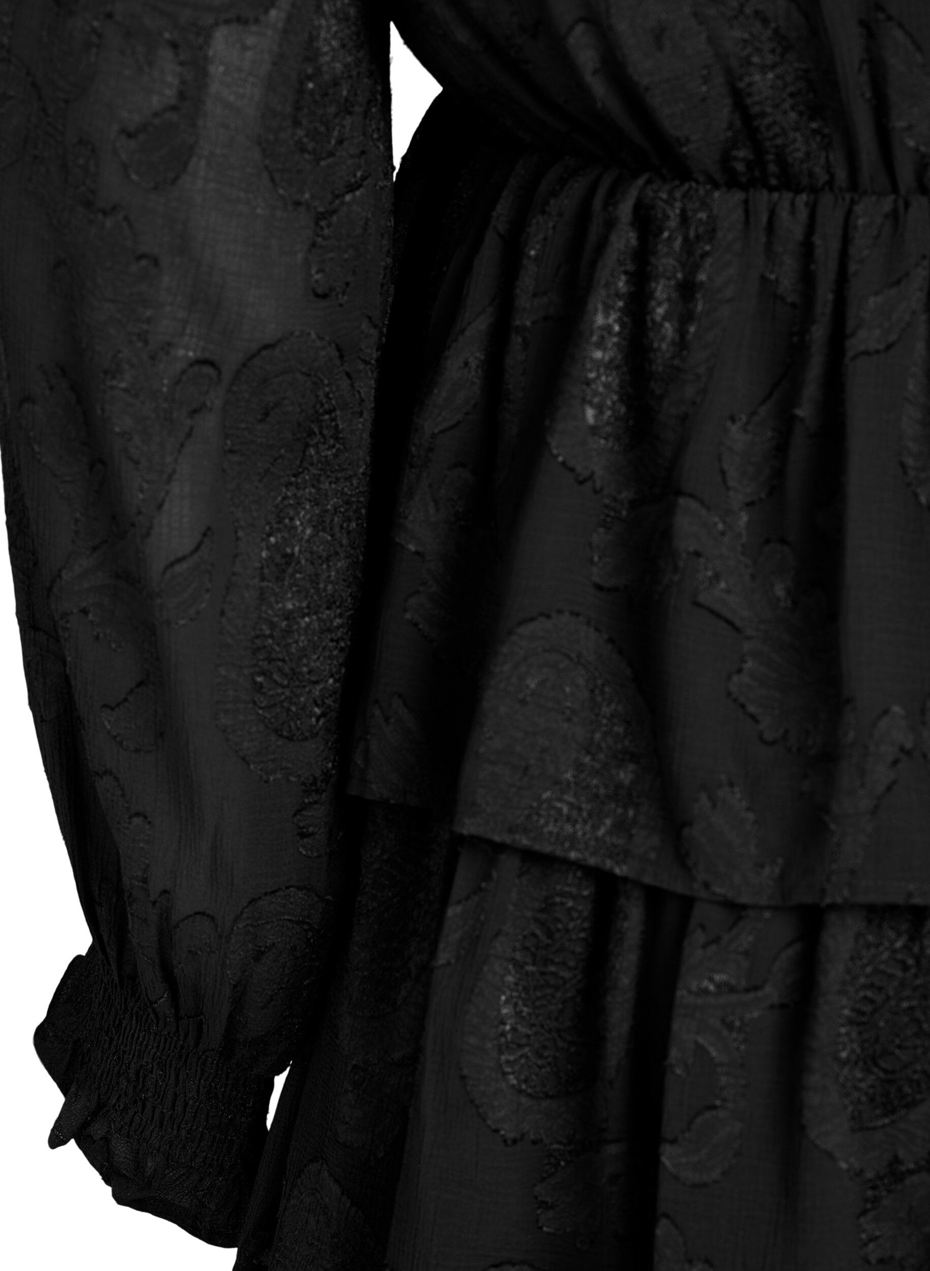 Zizzi Robe courte &agrave; volants et motif textur&eacute;, Noir, Packshot image number 3