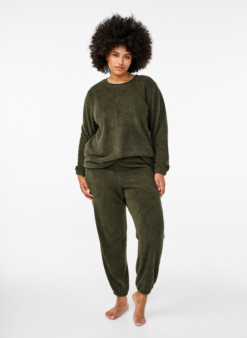 Chemisier en peluche ample à col rond, Forest Night, Model image number 2