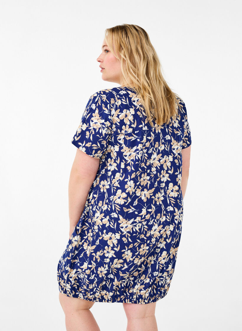 Robe en coton à manches courtes avec imprimé floral, Bleu, Model image number 2