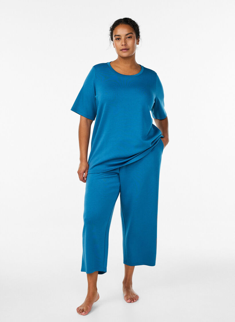 T-shirt en modal mélangé, Bleu pétrole, Model image number 1