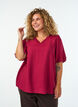 Blouse avec manches ballon et col en V, Bordeaux, Model image number 0