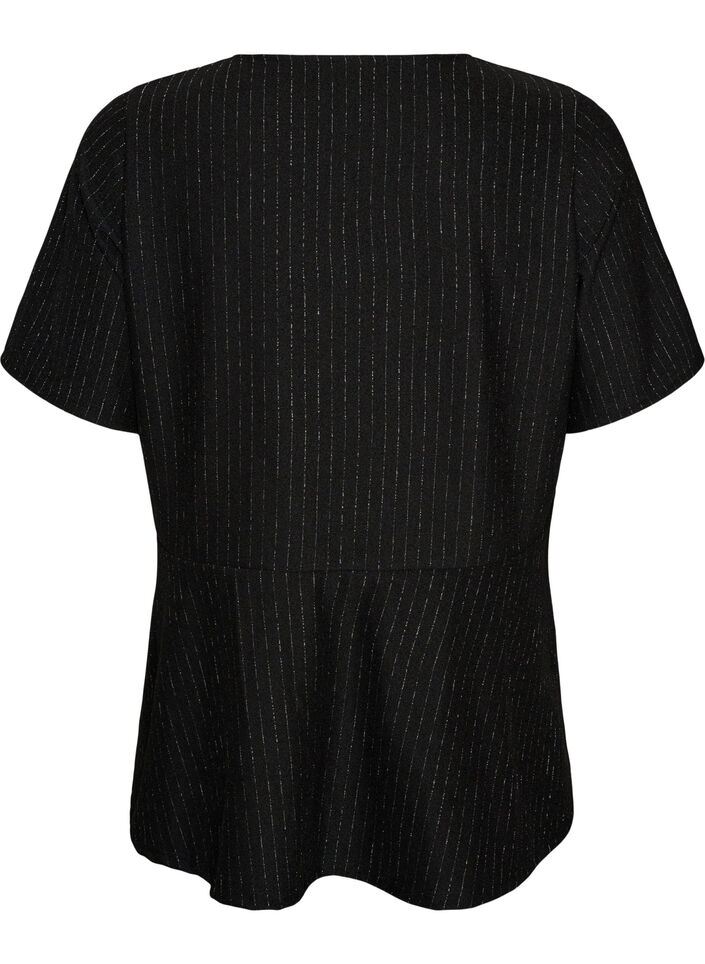 Blouse p&eacute;plum avec rayures paillet&eacute;es, Noir, Packshot image number 1