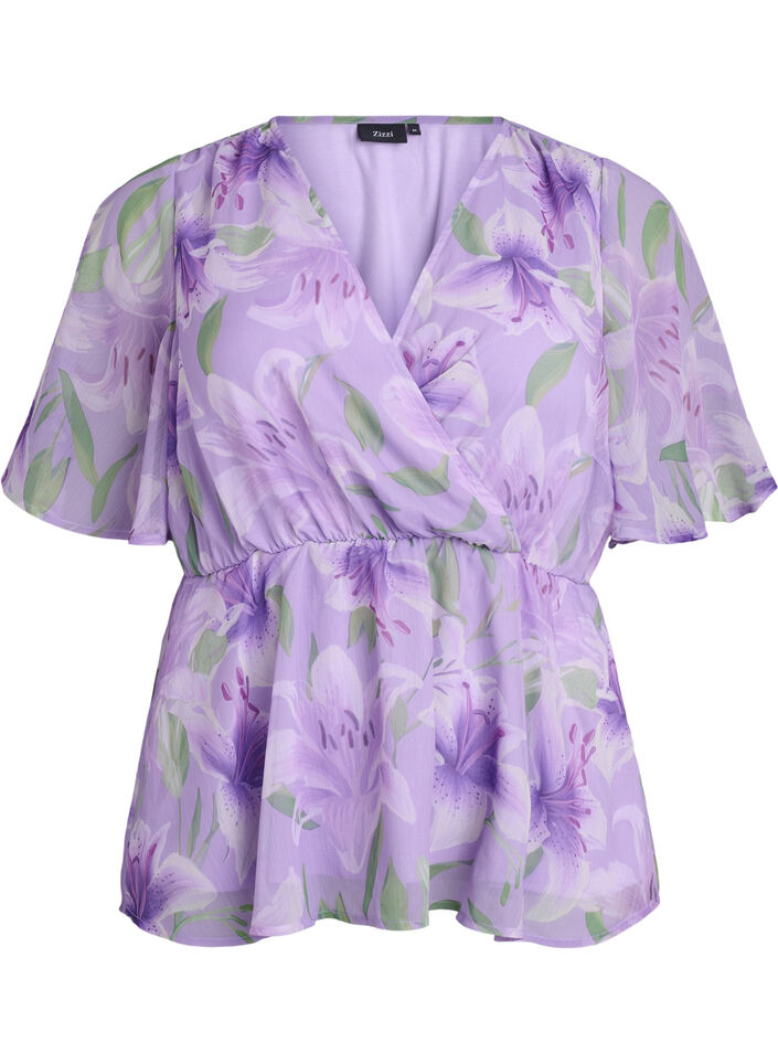 Chemise en mousseline &agrave; imprim&eacute; floral et manches courtes, Mauve, Packshot image number 0