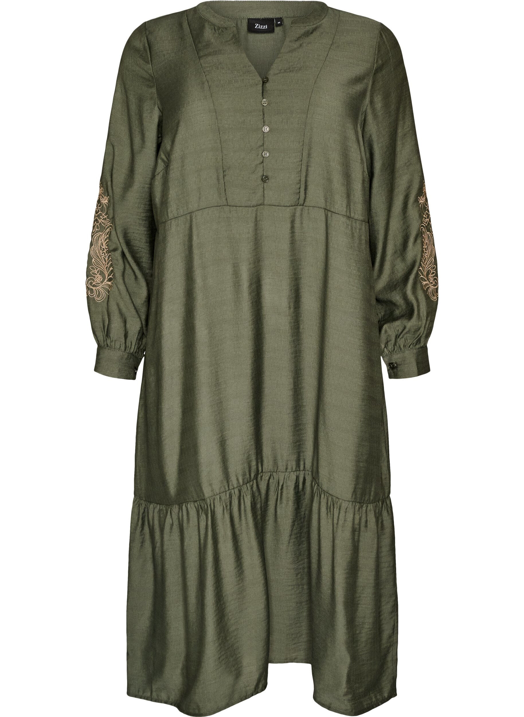 ZizziRobe en viscose avec broderies et volants &eacute;tag&eacute;s, Vert, Packshot image number 0