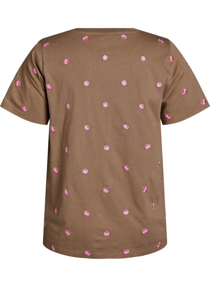 T-shirt en coton biologique avec motifs brod&eacute;s, Marron, Packshot image number 1