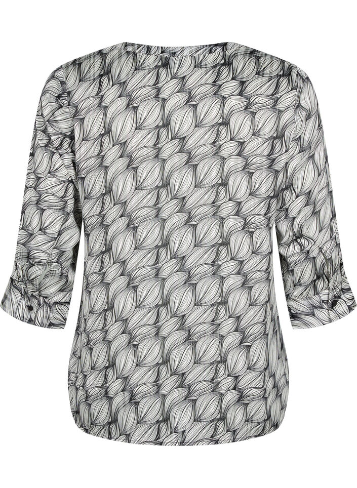 Blouse avec imprimé et manches 3/4 , Black White Leaf, Packshot image number 1