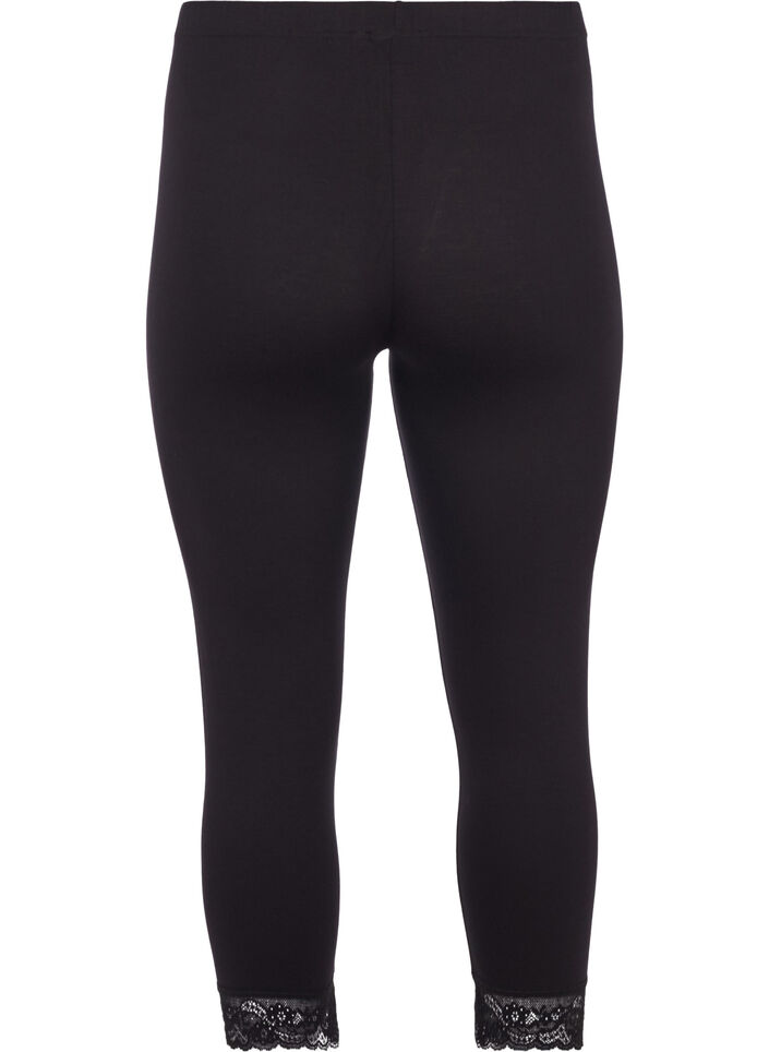 Legging 3/4 basique bordé de dentelle, Black, Packshot image number 1