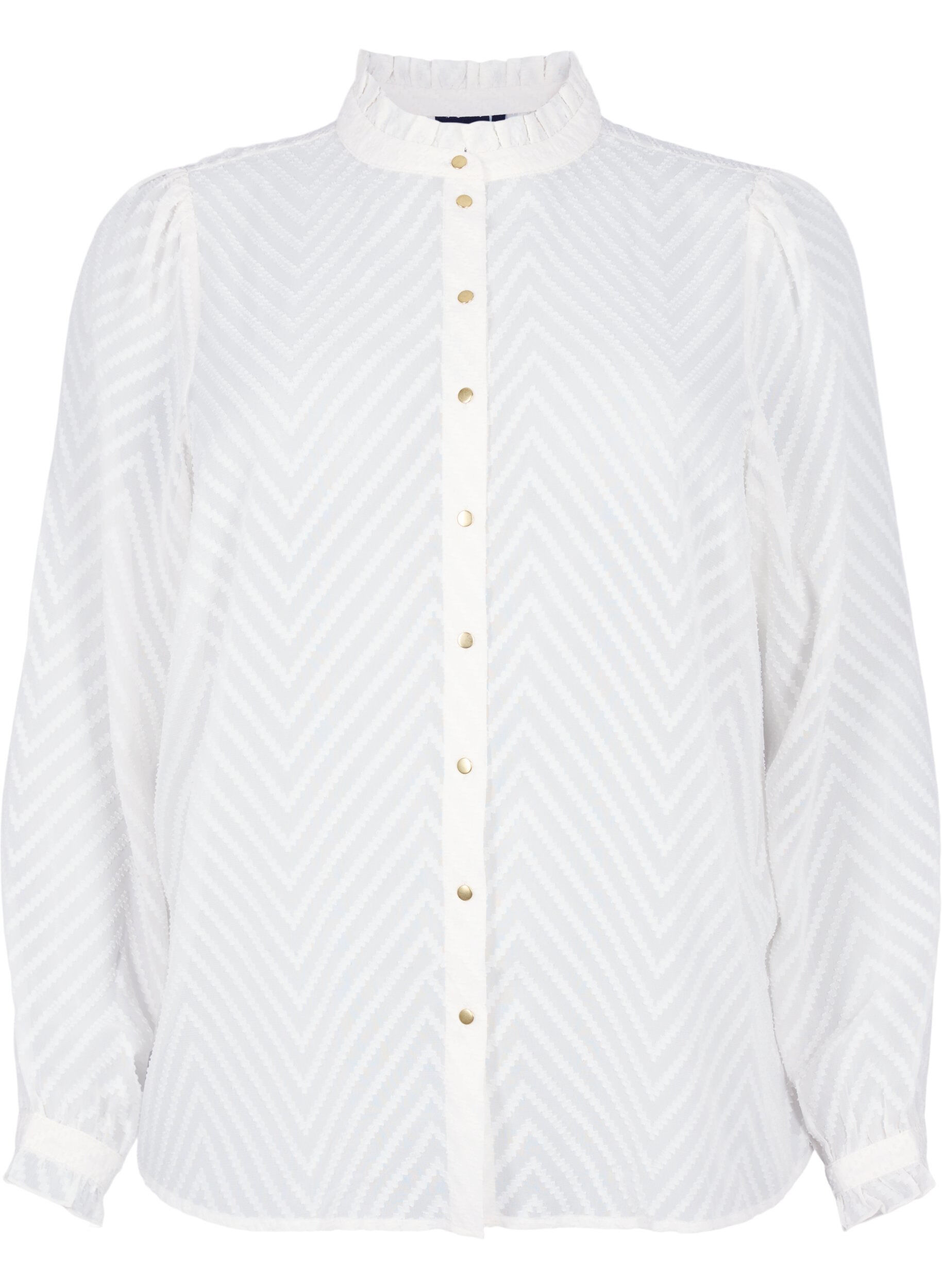 Zizzi Chemisier &agrave; volants et texture &agrave; motifs, Snow White, Packshot image number 0