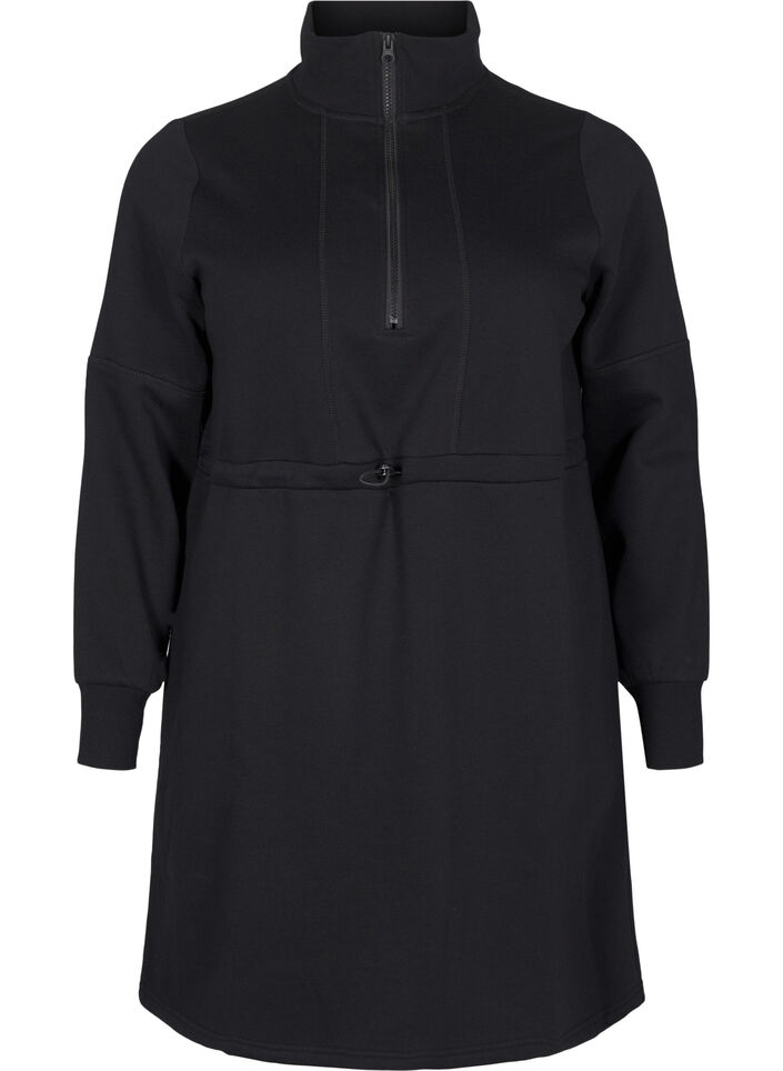 Sweat-shirt court avec un col haut et une taille ajustable, Black, Packshot image number 0