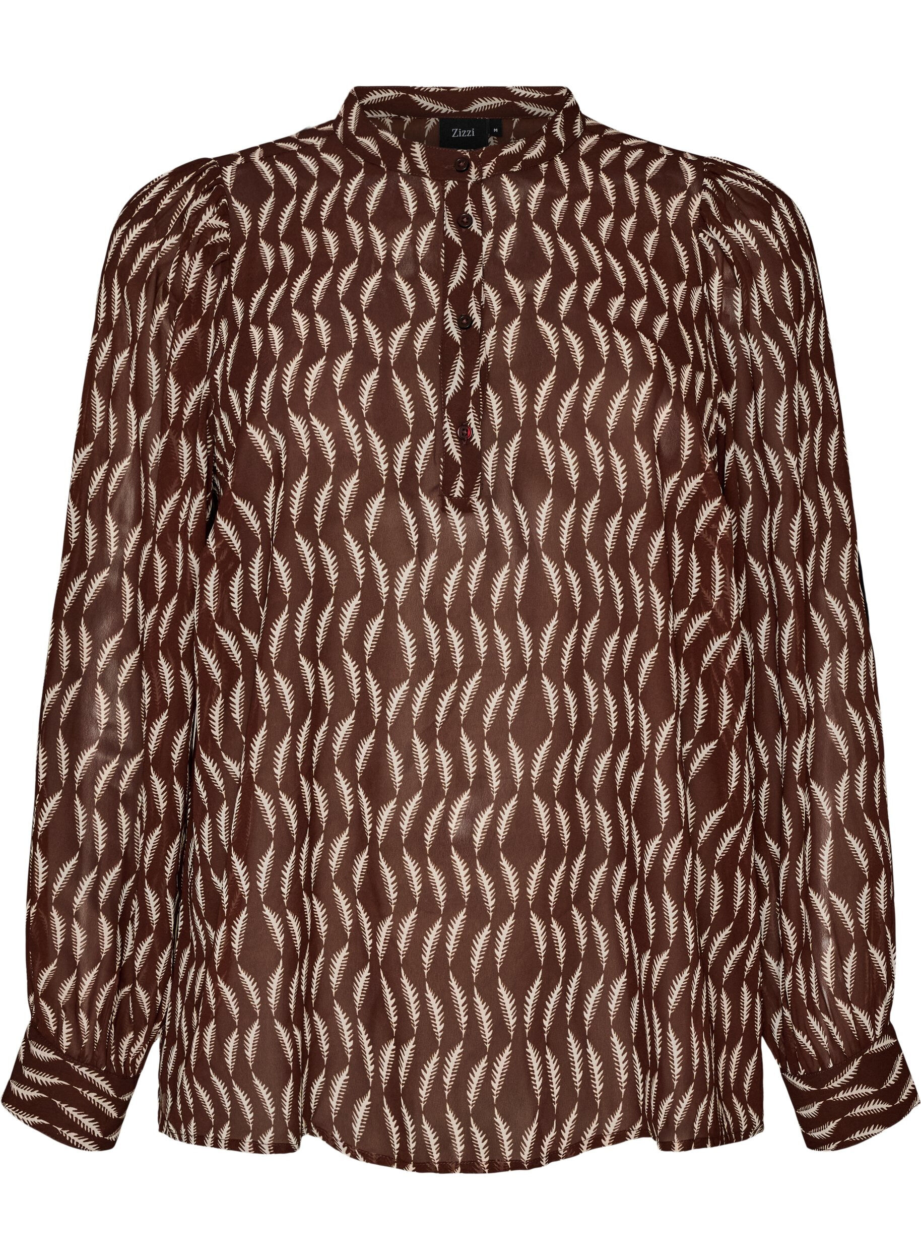 ZizziBlouse avec imprim&eacute; int&eacute;gral et patte de boutonnage courte, Marron, Packshot image number 0