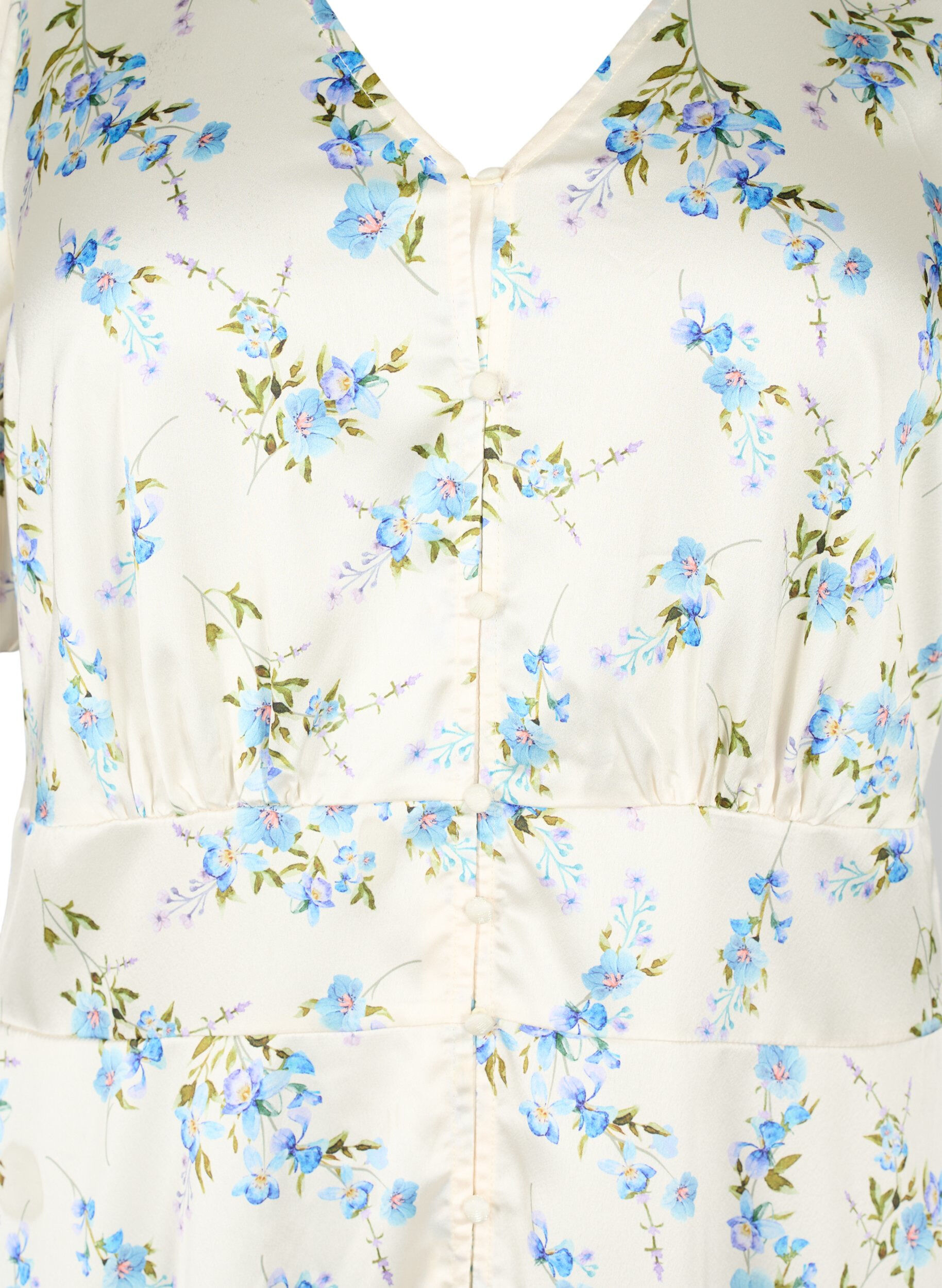 Zizzi Robe en satin floral avec manches bouffantes, Off White Blue Fl., Packshot image number 2