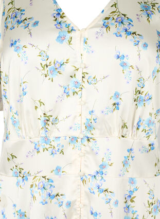 Robe en satin floral avec manches bouffantes, Off White Blue Fl., Packshot image number 2