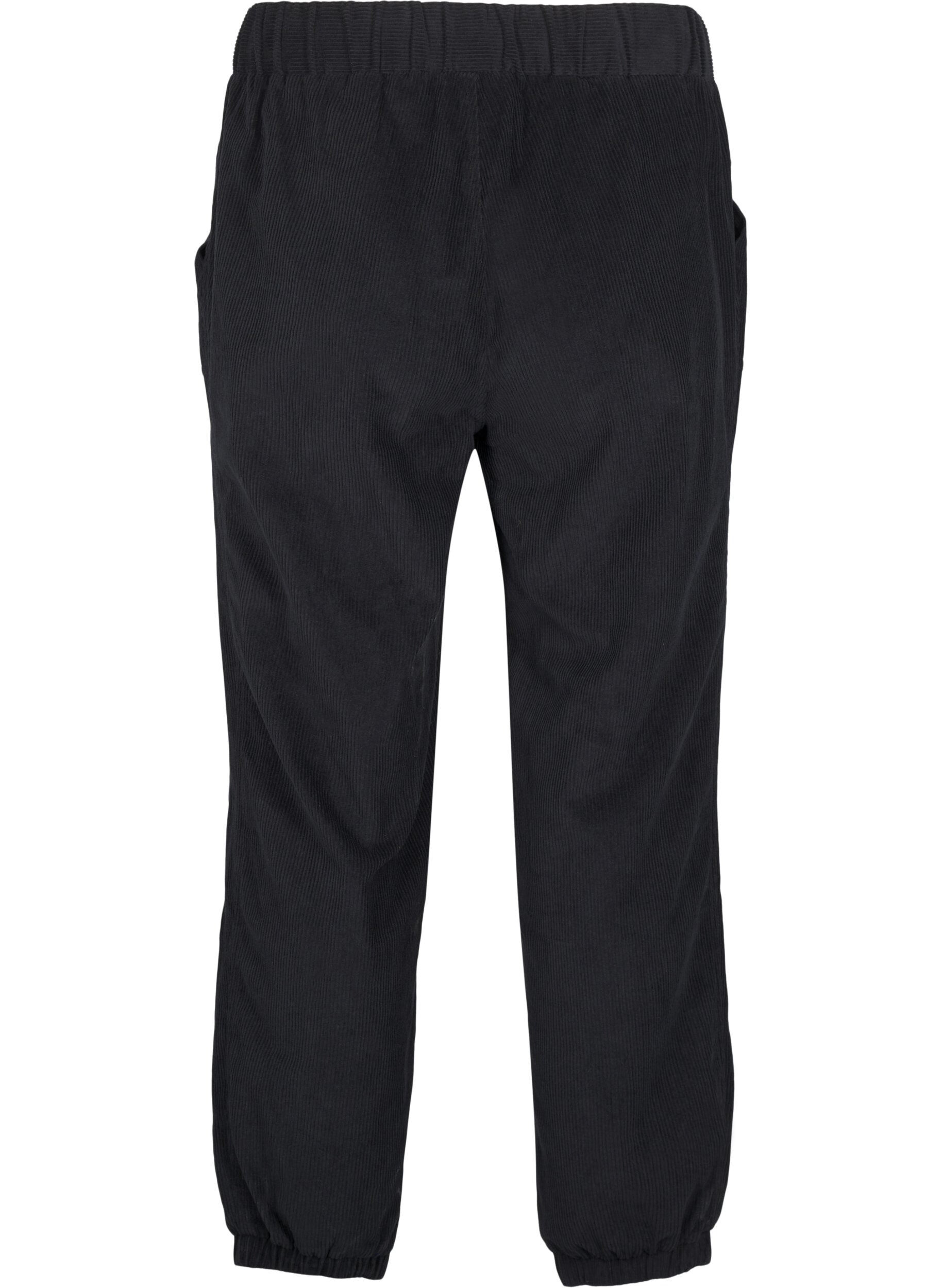 Zizzi Pantalon en velours c&ocirc;tel&eacute; avec ceinture &eacute;lastique, Noir, Packshot image number 1