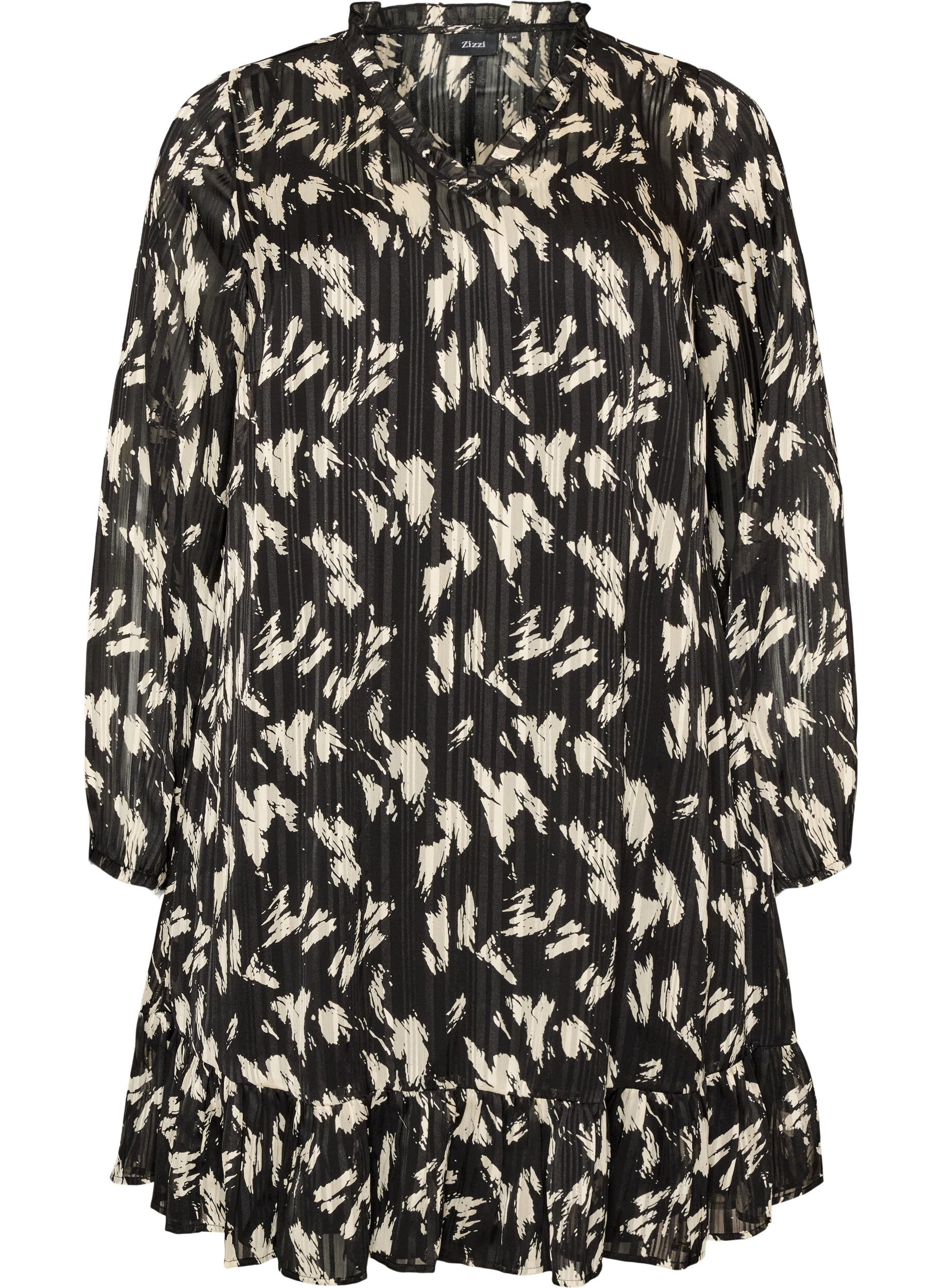 Robe &agrave; motifs avec volants et manches longues
