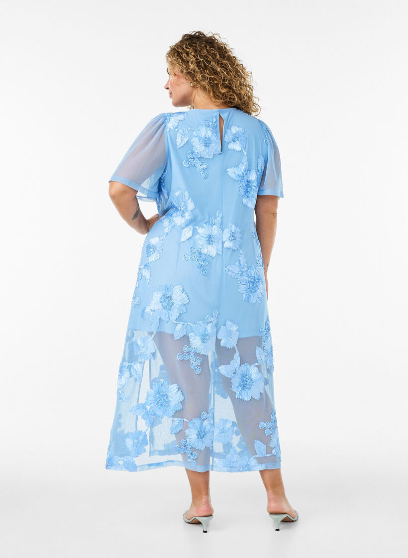 Robe en maille avec applications florales, Bleu Clair, Model image number 1