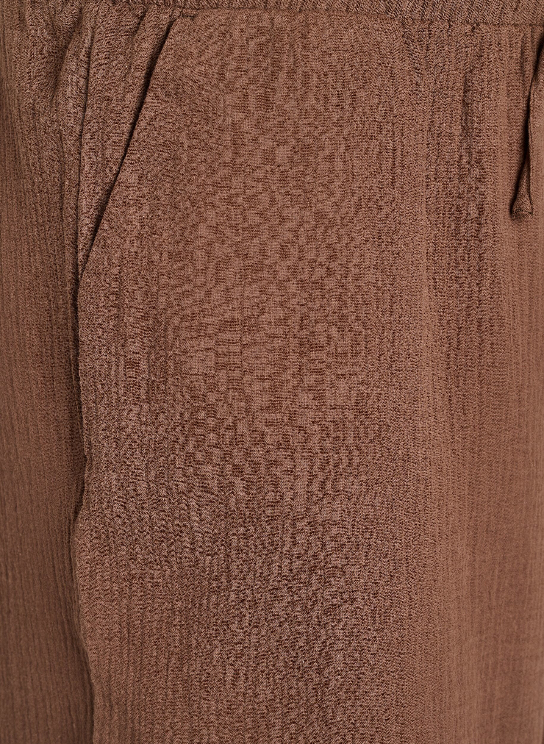 Zizzi Pantalon culotte en mousseline de coton avec taille haute, Marron, Packshot image number 2
