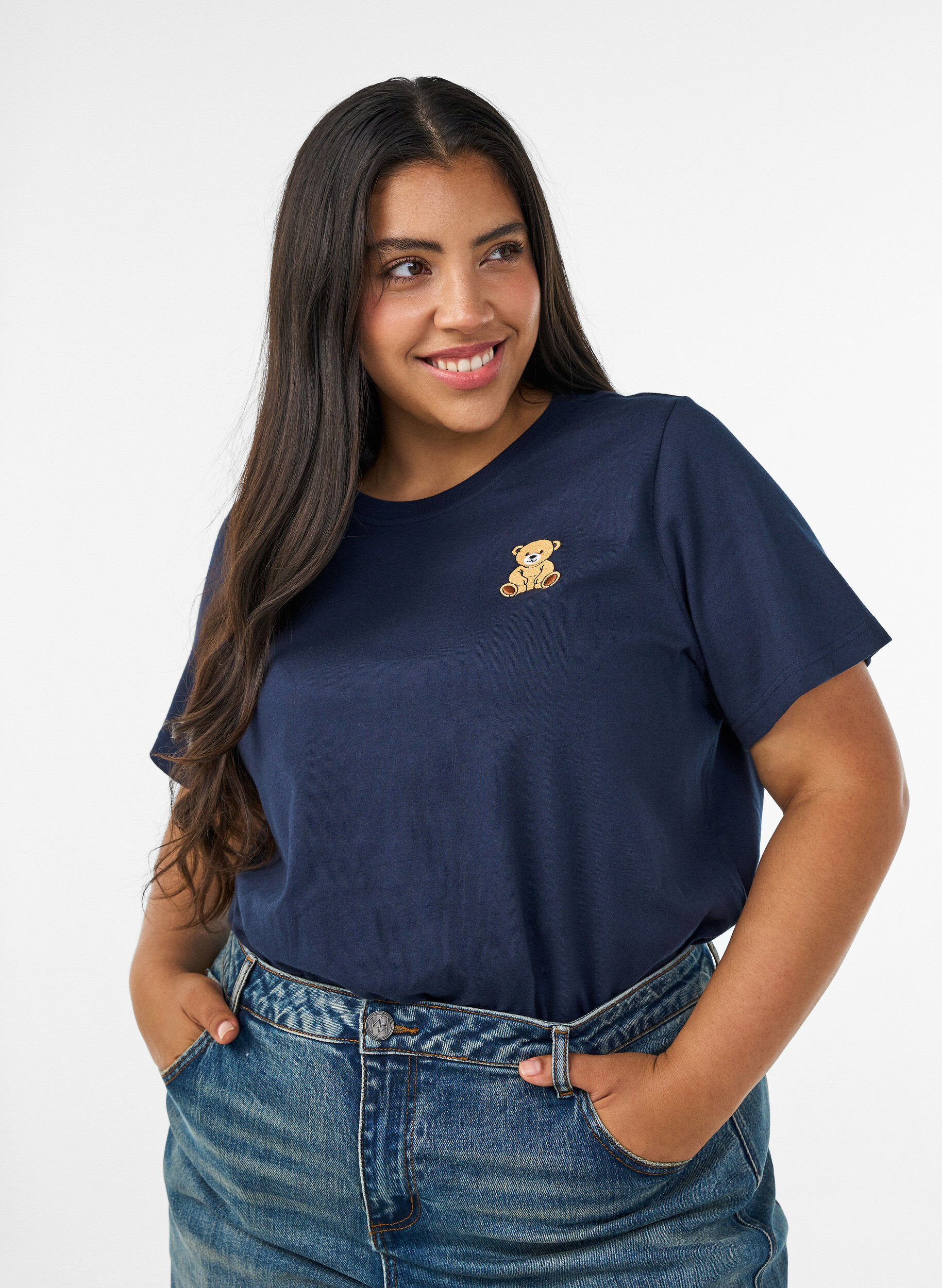 ZizziT-shirt en coton bio avec motif ourson, Bleu, Model image number 0