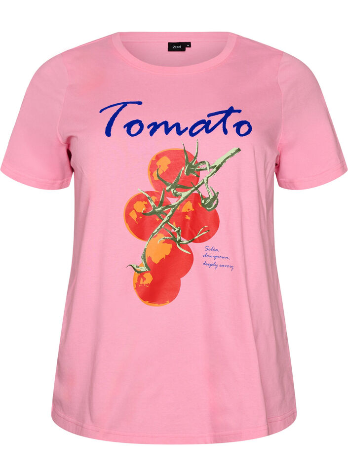 T-shirt en coton bio avec imprim&eacute; tomates, Rose, Packshot image number 0