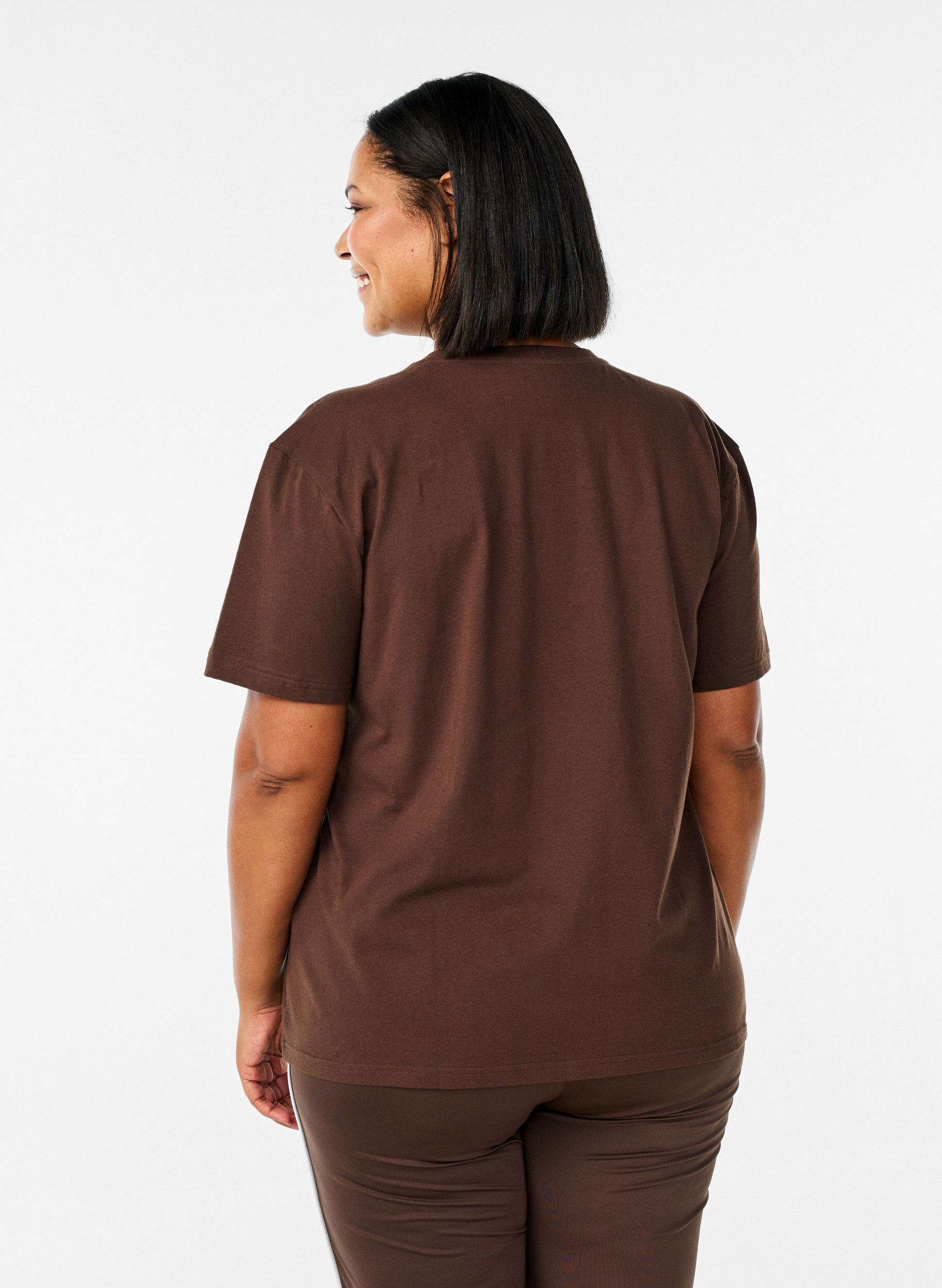 Zizzi T-shirt sportif en coton biologique, Marron, Model image number 2