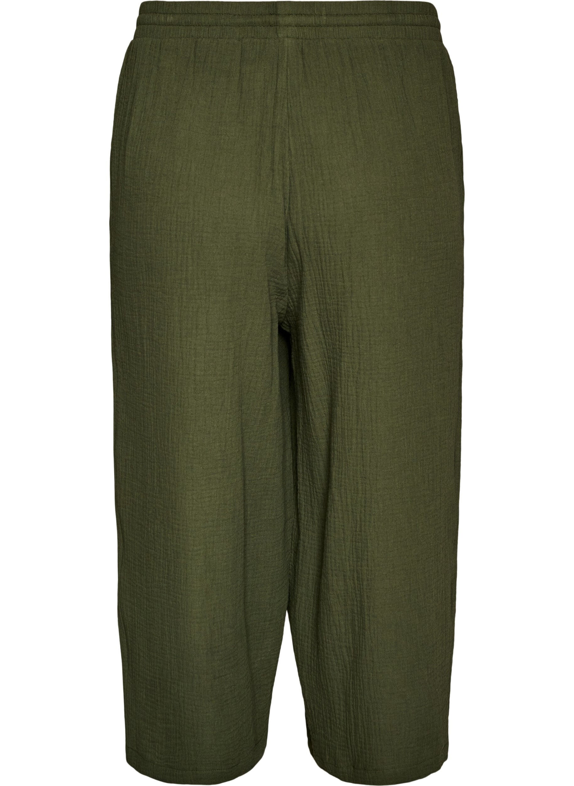 Zizzi Pantalon culotte en mousseline de coton avec taille haute, Vert, Packshot image number 1