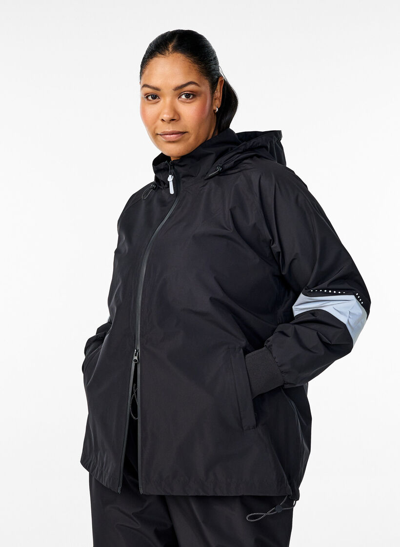 Veste de pluie avec détails réfléchissants, Noir, Model image number 0