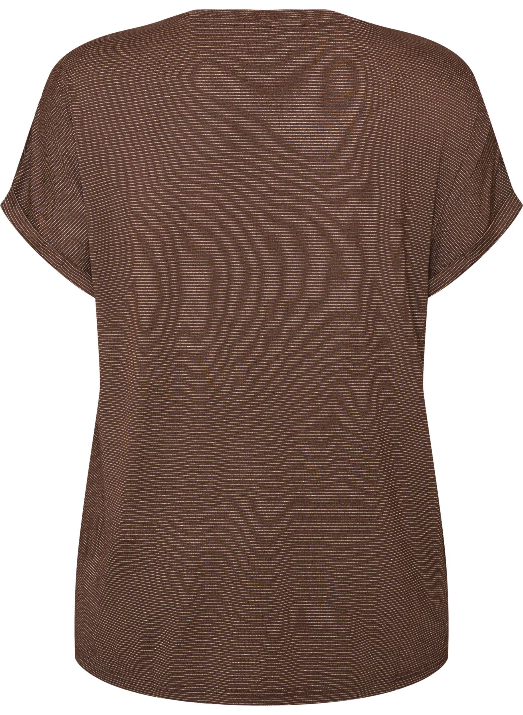 ZizziT-shirt en viscose &agrave; rayures paillet&eacute;es, Marron, Packshot image number 1