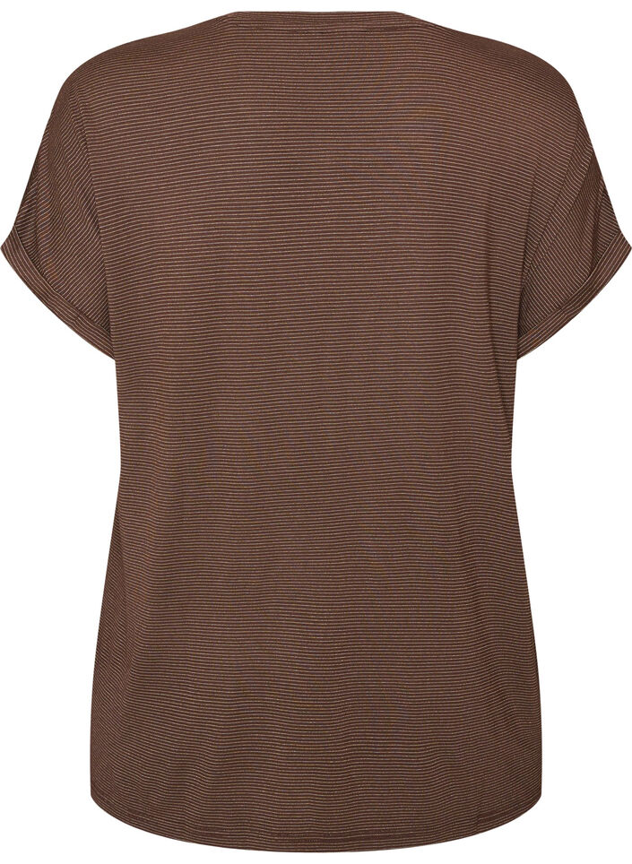 T-shirt en viscose &agrave; rayures paillet&eacute;es, Marron, Packshot image number 1