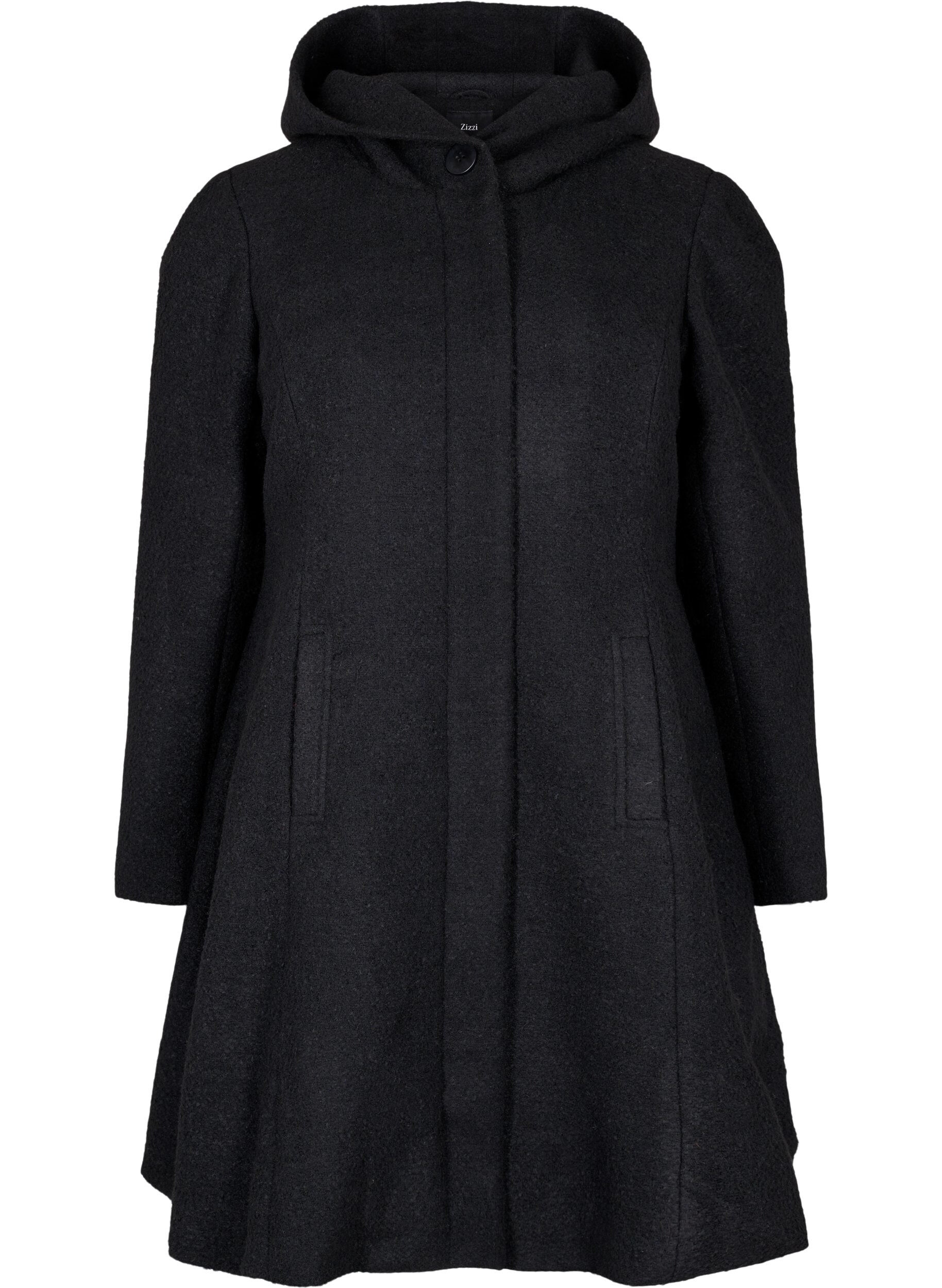 Zizzi Manteau &agrave; capuche silhouette en A, Black, Packshot image number 0