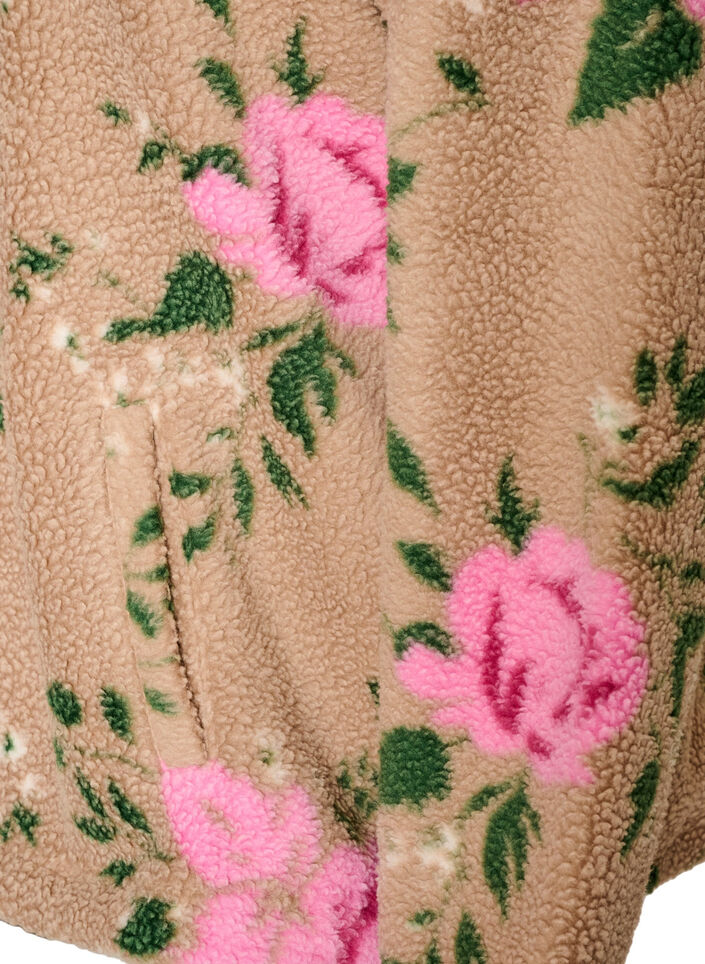 Veste en polaire &agrave; motif floral avec col montant et fermeture zipp&eacute;e, Beige, Packshot image number 3