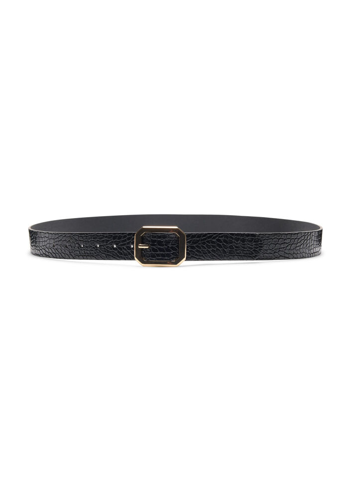 Ceinture en faux cuir avec motif croco, Black w. Gold Buckle, Packshot image number 2