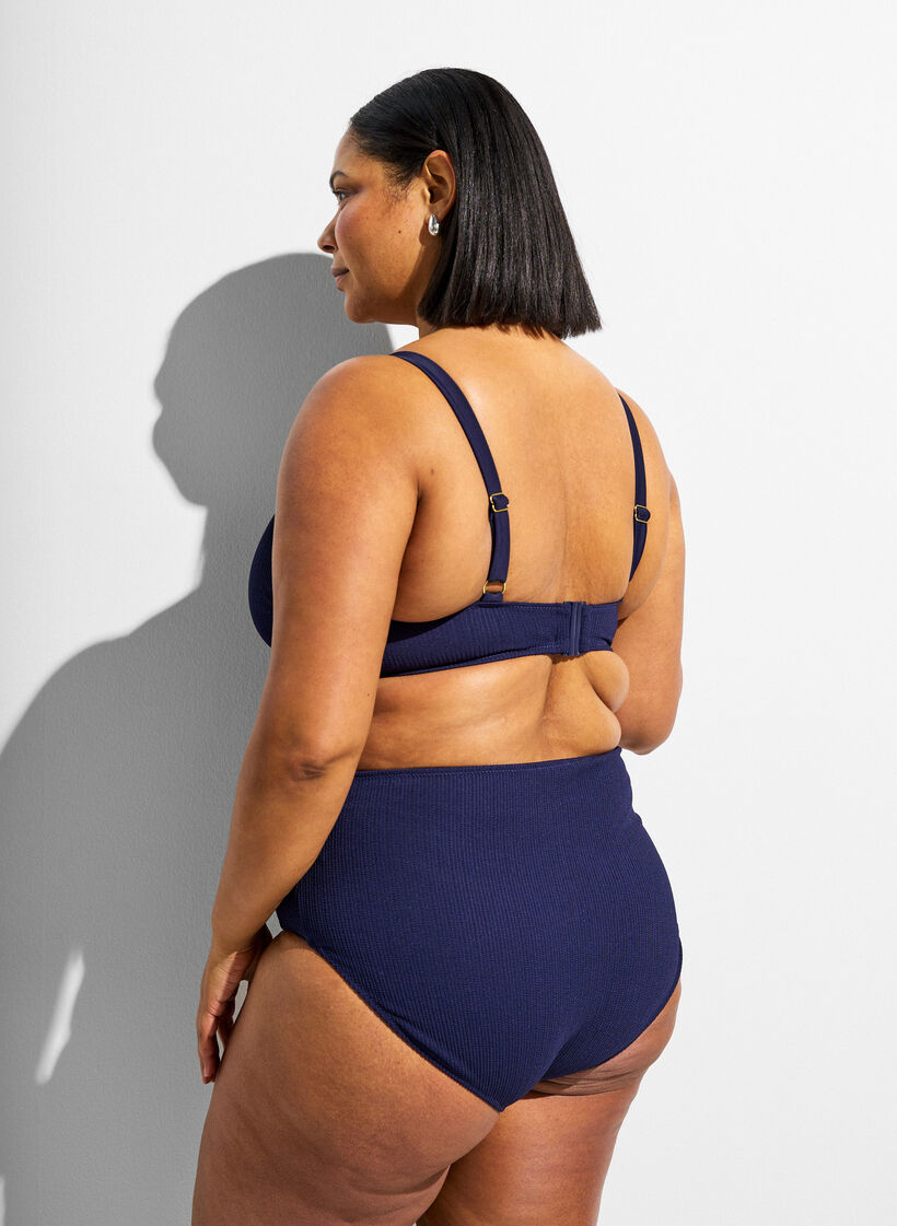 Bas de bikini taille haute textur&eacute;, Bleu, Model image number 1