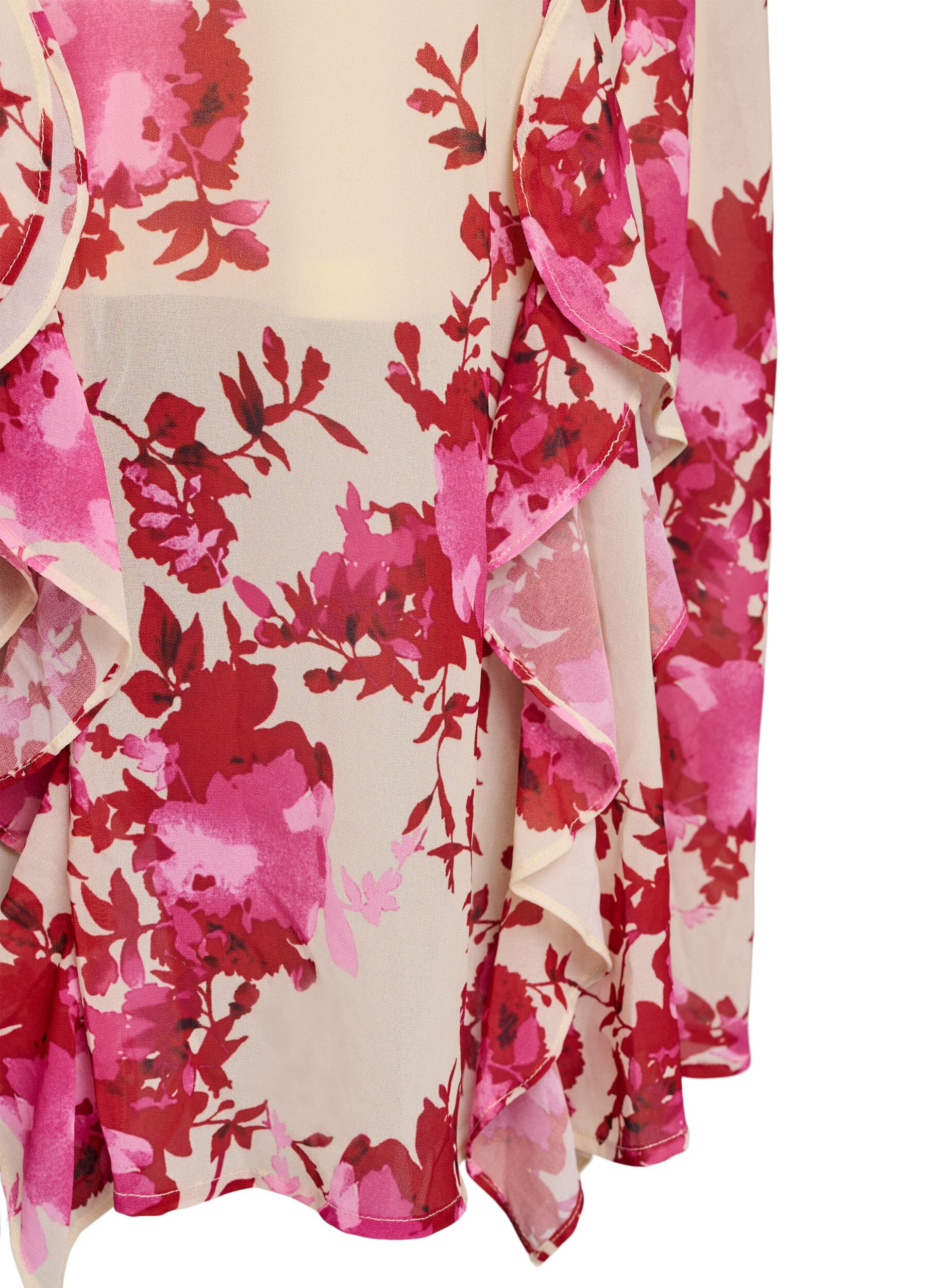 Zizzi Robe florale en mousseline avec volants et col en V, 9990, Packshot image number 3